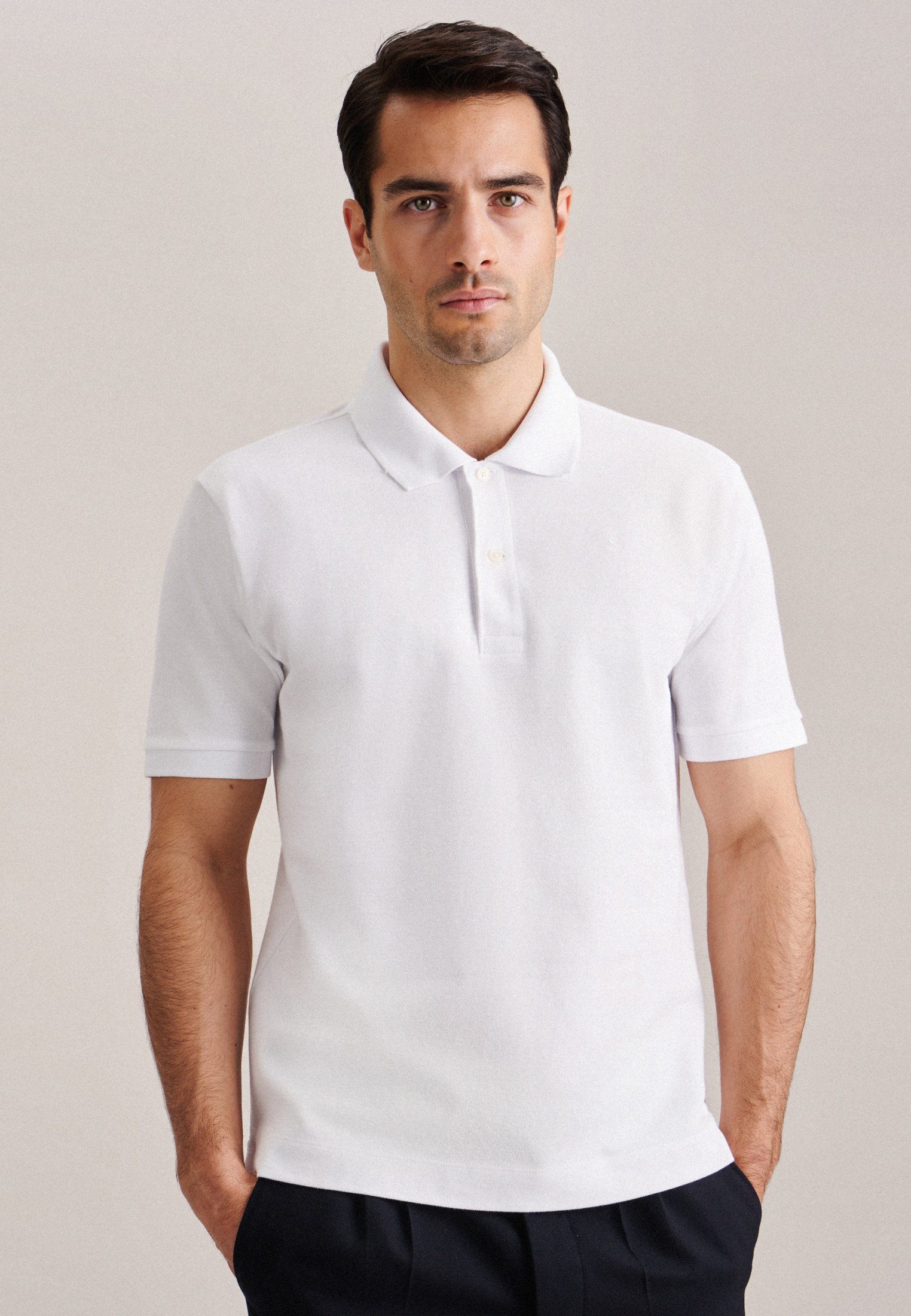 Regular Weiß Poloshirt Uni Kragen Kurzarm seidensticker