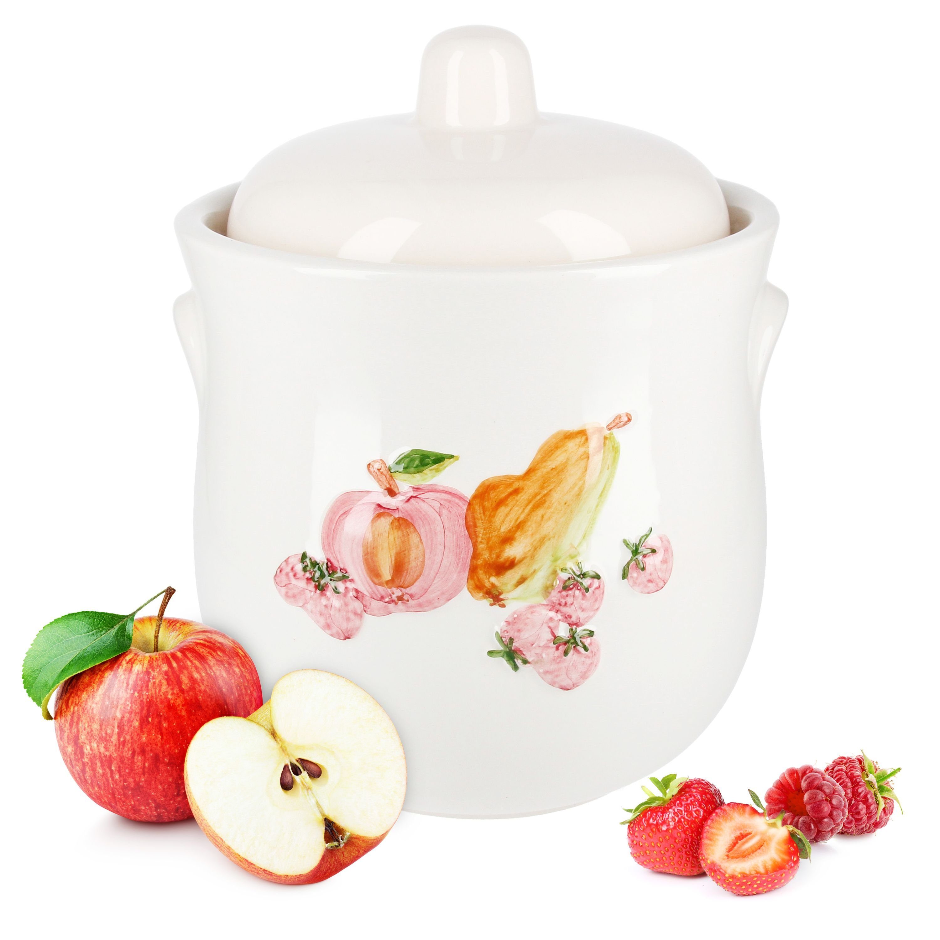 MamboCat Vorratsglas MamboCat Rumtopf Ruben 5L weiß mit Obstmotiv - 1686/5, Porzellan