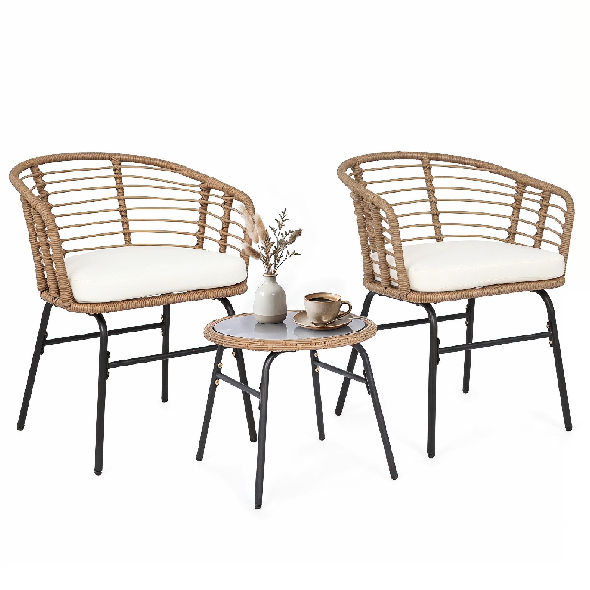 KOMFOTTEU Balkonset, (3-tlg), aus PE-Rattan, wetterfestes Bistroset mit 2 Gartenstühlen