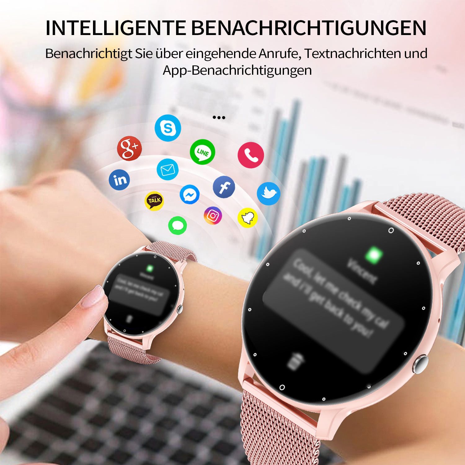 Refttenw Armbanduhr,Fitness Tracker Uhr für Damen Herren mit Anruffunktion Smartwatch set, 2 Arten von Riemen, IP67 wasserdicht