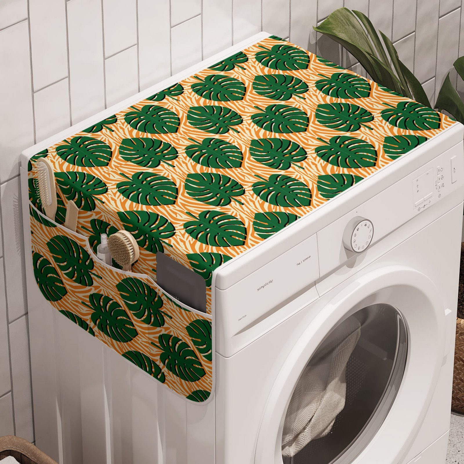 und Zebra Monsteras Kulisse Badorganizer Tropisch Abakuhaus für Trockner, Anti-Rutsch-Stoffabdeckung Waschmaschine