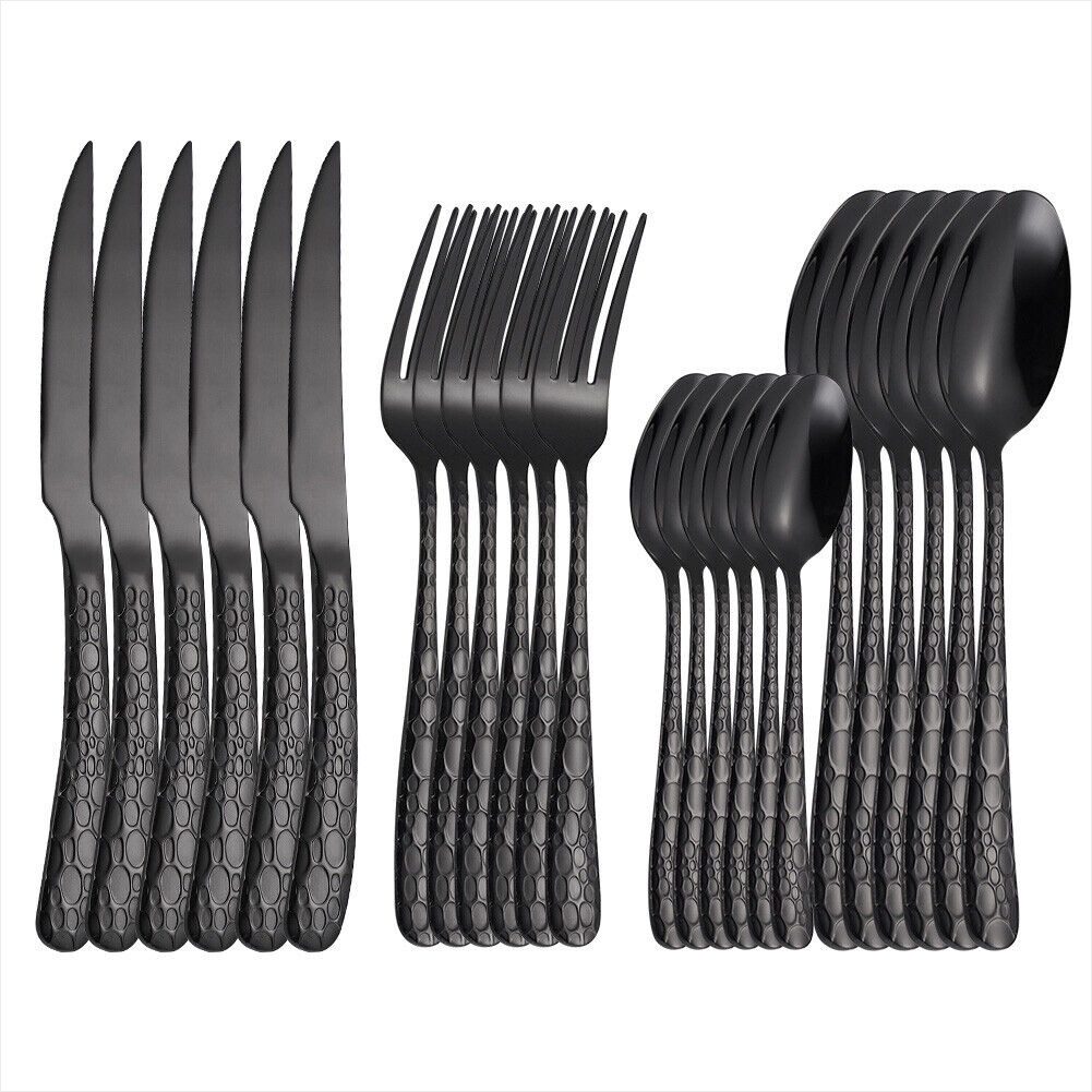 KingLux Besteck-Set 24teilig Edelstahl Besteck Set Schwarz Tränenmuster spülmaschinenfest (24-tlg), 6 Personen, Edelstahl 18/10