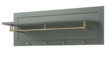 Furn.Design Garderobenpaneel Forres (Wandgarderobe in Landhaus grün, 109 x 40 cm), Metall-Kleiderstange Messing Antik