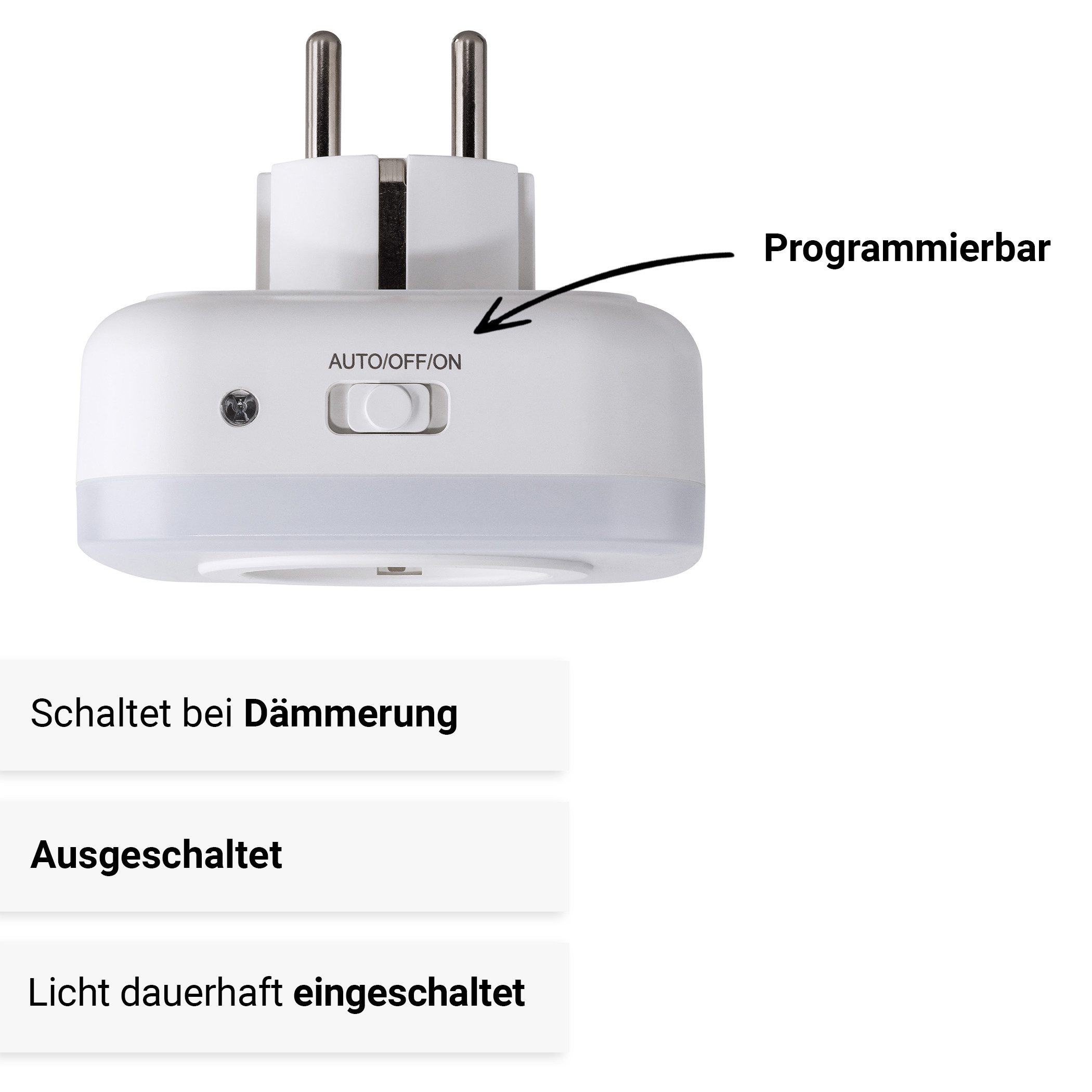 SEBSON LED Nachtlicht Steckdosenlampe 2er Set - Lichtsensor, USB, Ein- und Ausschalter, LED integriert, warmweiß, Zwischenstecker, USB-A und USB-C Anschluss, Dä – Bild 4 von 5