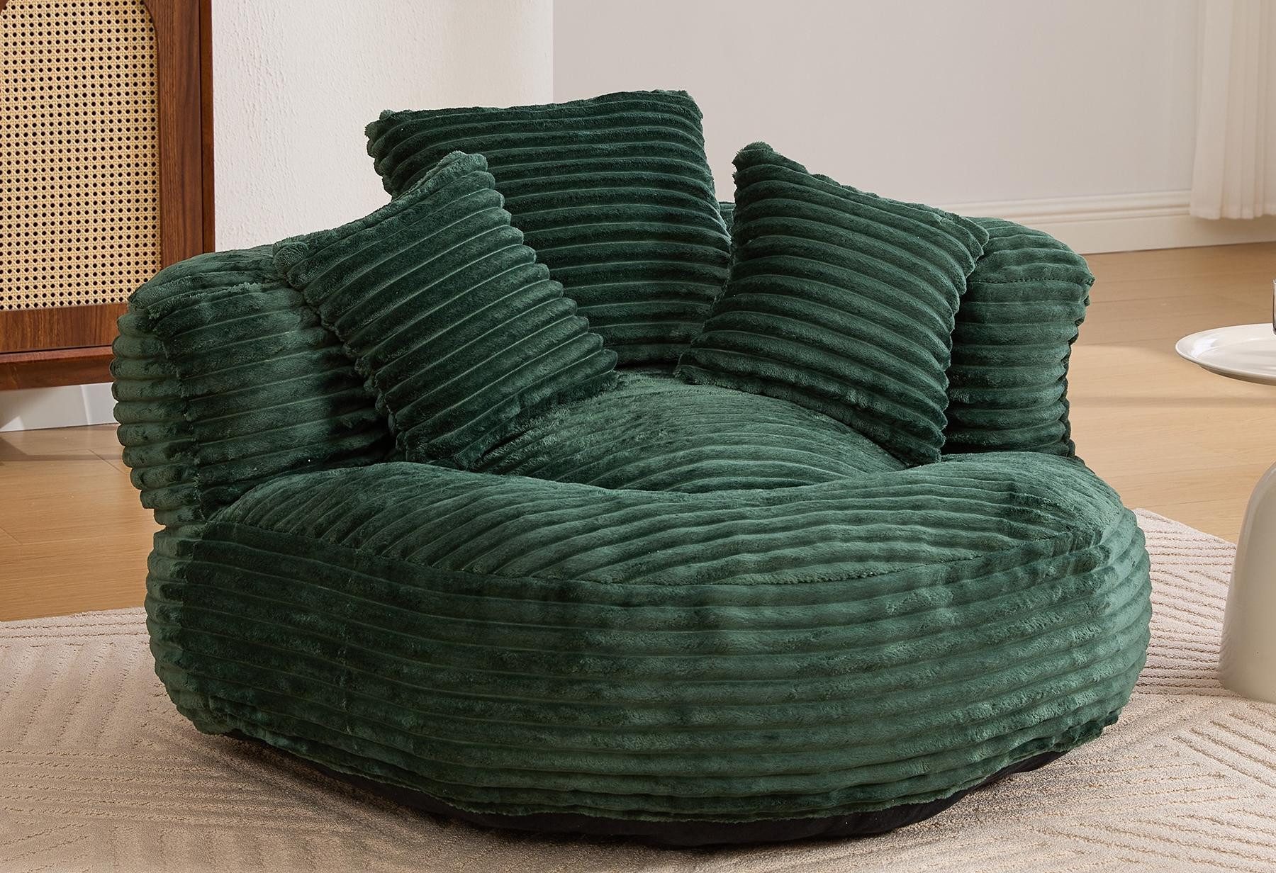 LVHOM Sitzsack 108x108x52cm Chenille Premium Sofa mit 3 extra Kopfkissen (Kuschelig & Atmungsaktiv, Einzelsitzer-Lounge, komplett komprimiert geliefert. Perfekt für Ruhe, Lesen, Gaming & Nickerchen. Ideal für Wohnzimmer, Schlafzimmer, Spielzimmer & Office, Belastbar bis 150kg. Nettogew. 20,5kg), Memory Foam Split, Selbstaufrichtung <3 Tage, Maximaler Liegekomfort