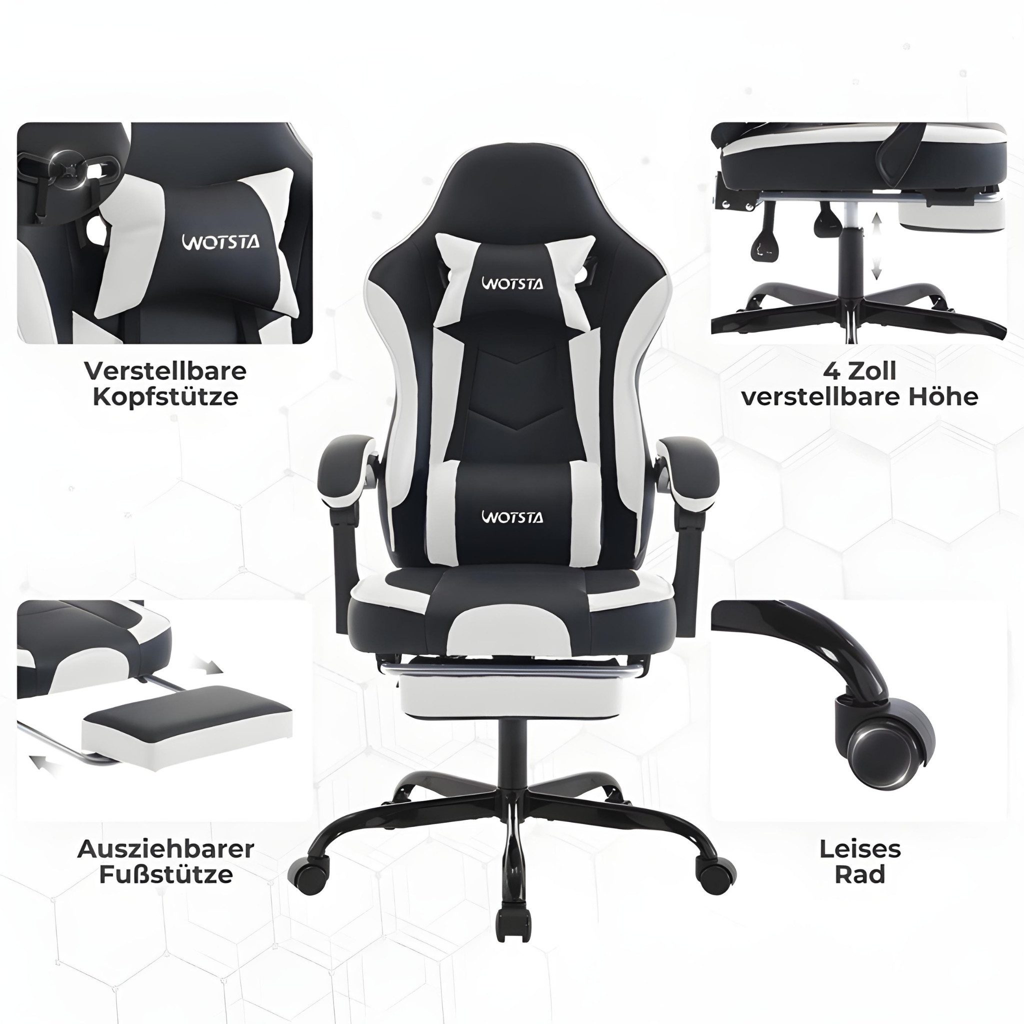 WOTSTA Gaming-Stuhl Ergonomischer Gamingstuhl mit Fußstütze günstig online kaufen