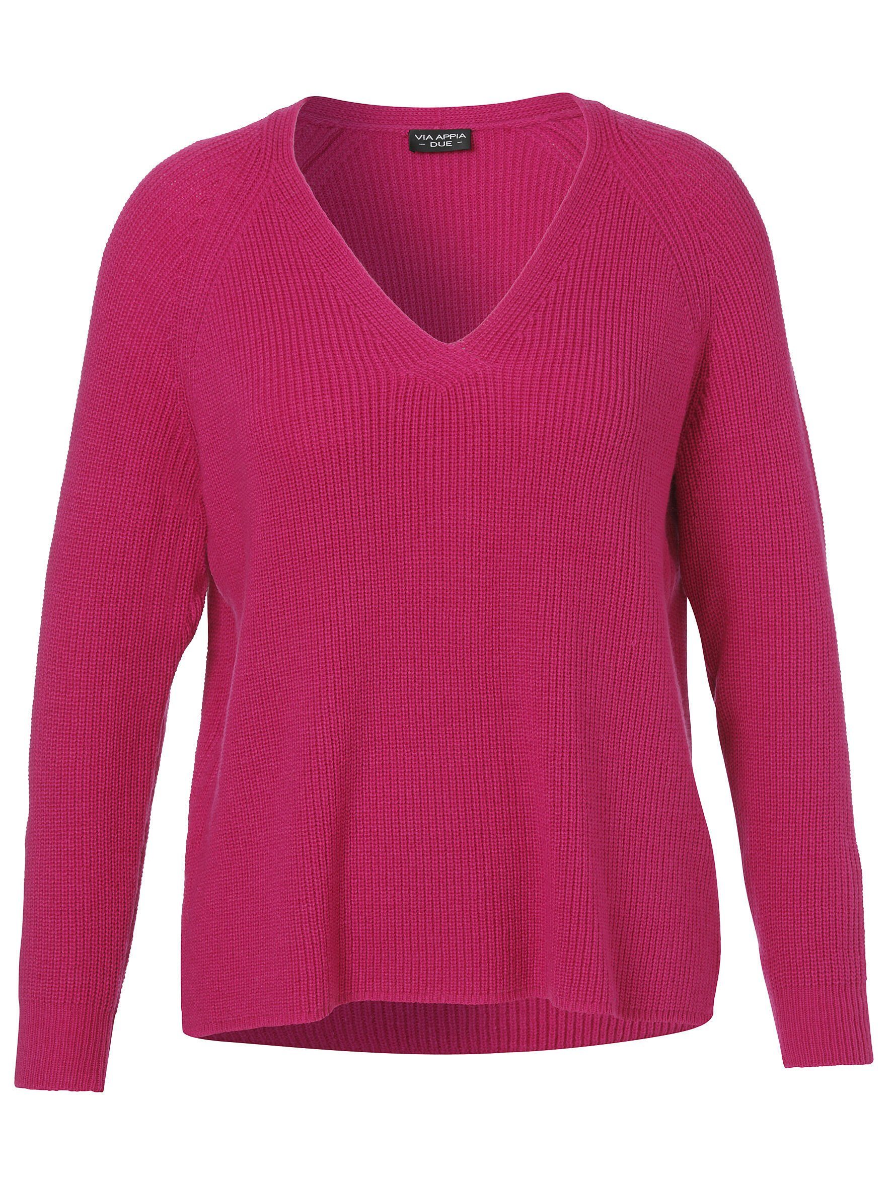 VIA APPIA DUE V-Ausschnitt-Pullover aus unifarbenem Stoff magenta | Strickpullover