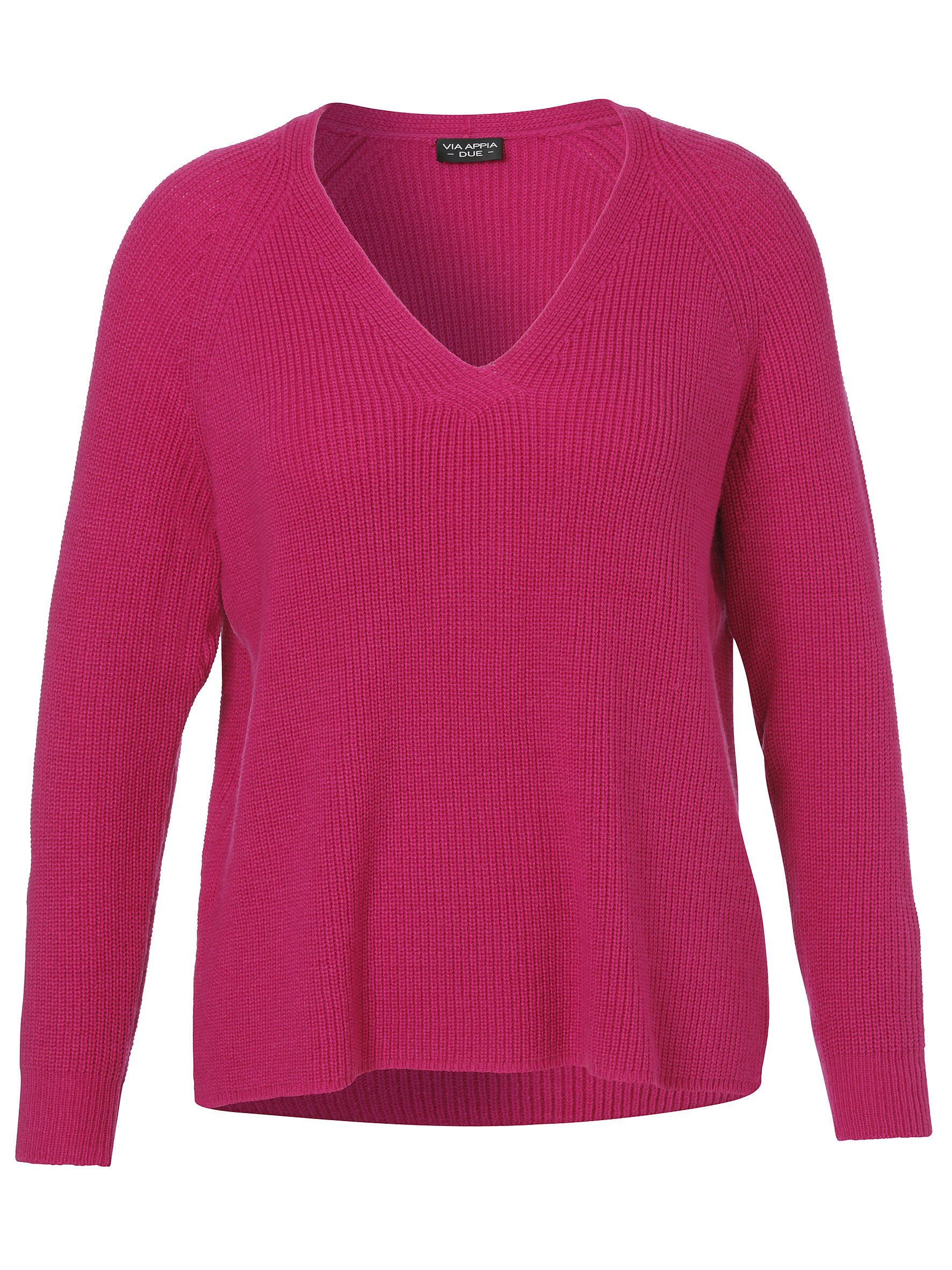 Stoff magenta unifarbenem aus APPIA V-Ausschnitt-Pullover DUE VIA