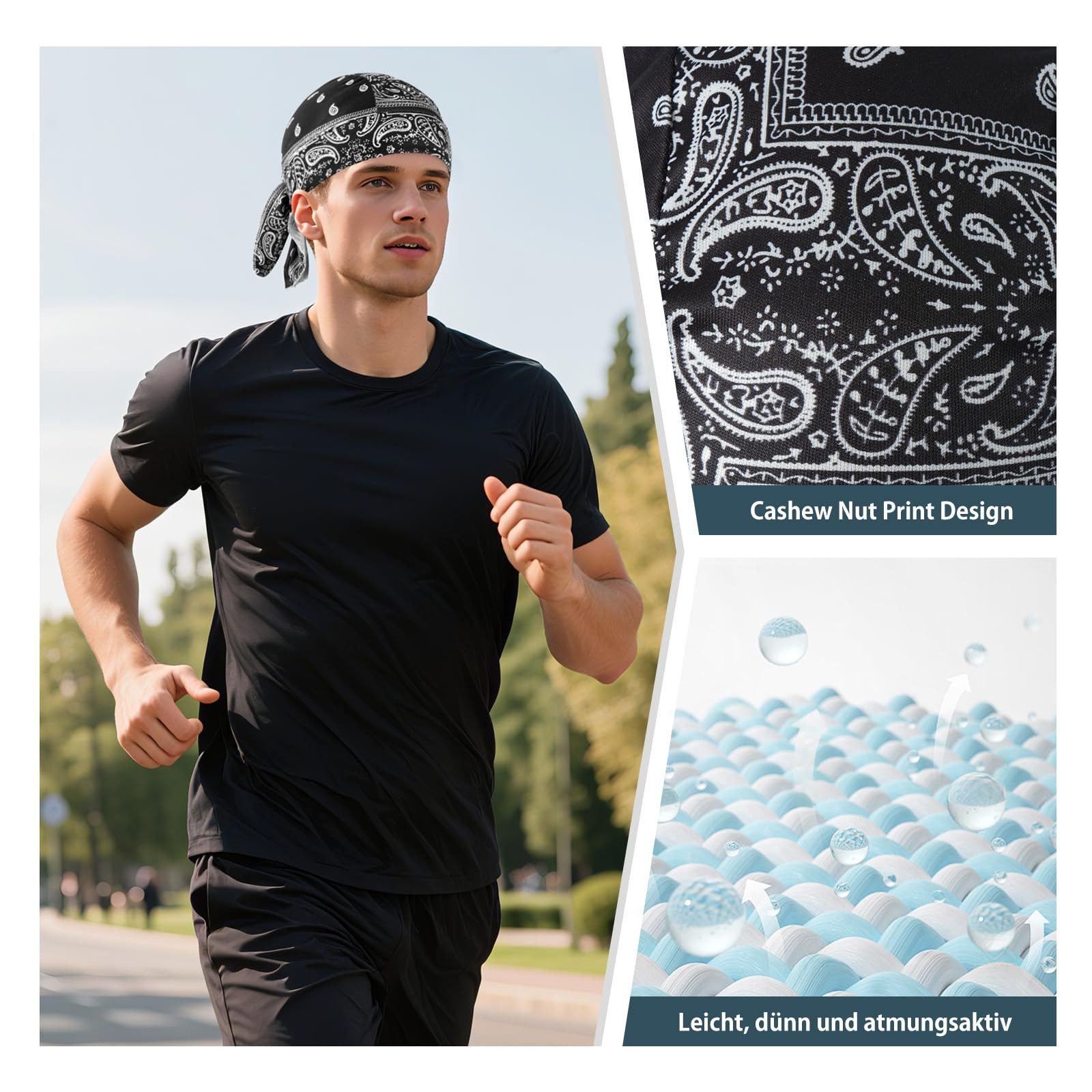 nsihing Kopftuch Sports Bandana Cap Kopftuch Herren und Damen, Atmungsaktive Mützen Fahrradkappe für Radfahren Laufen
