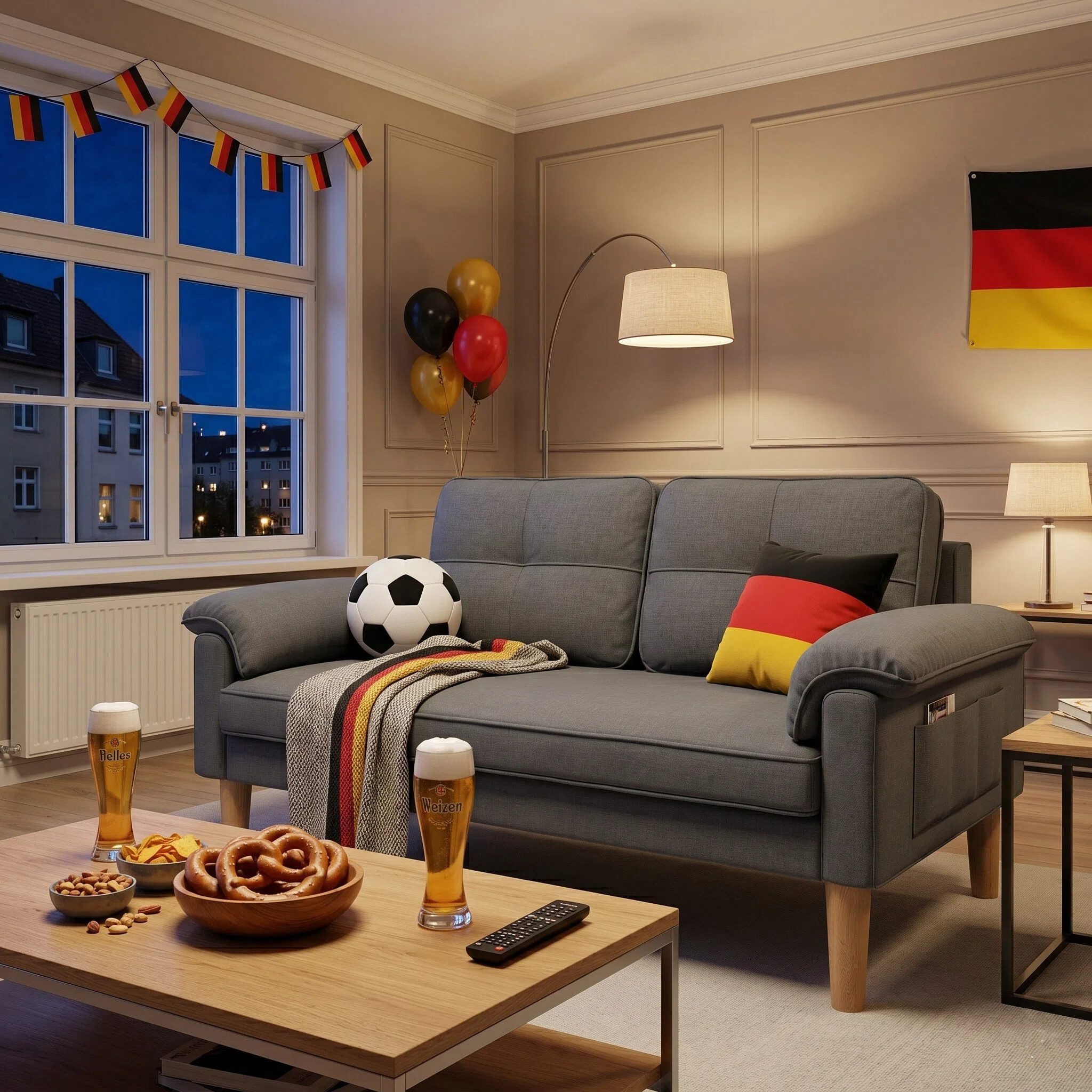 Bealife 2-Sitzer Kleine Couch, mit Armlehne und Seitentasche, 144 x 77 x 77 cm
