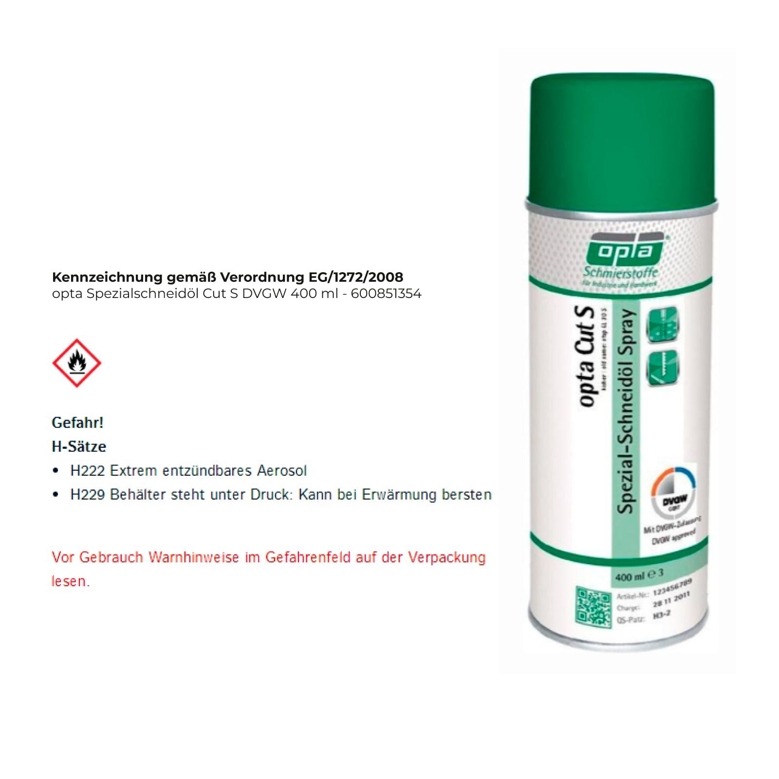 OPTA Schneideöl opta Spezialschneidöl Cut S DVGW 400 ml - 600851354