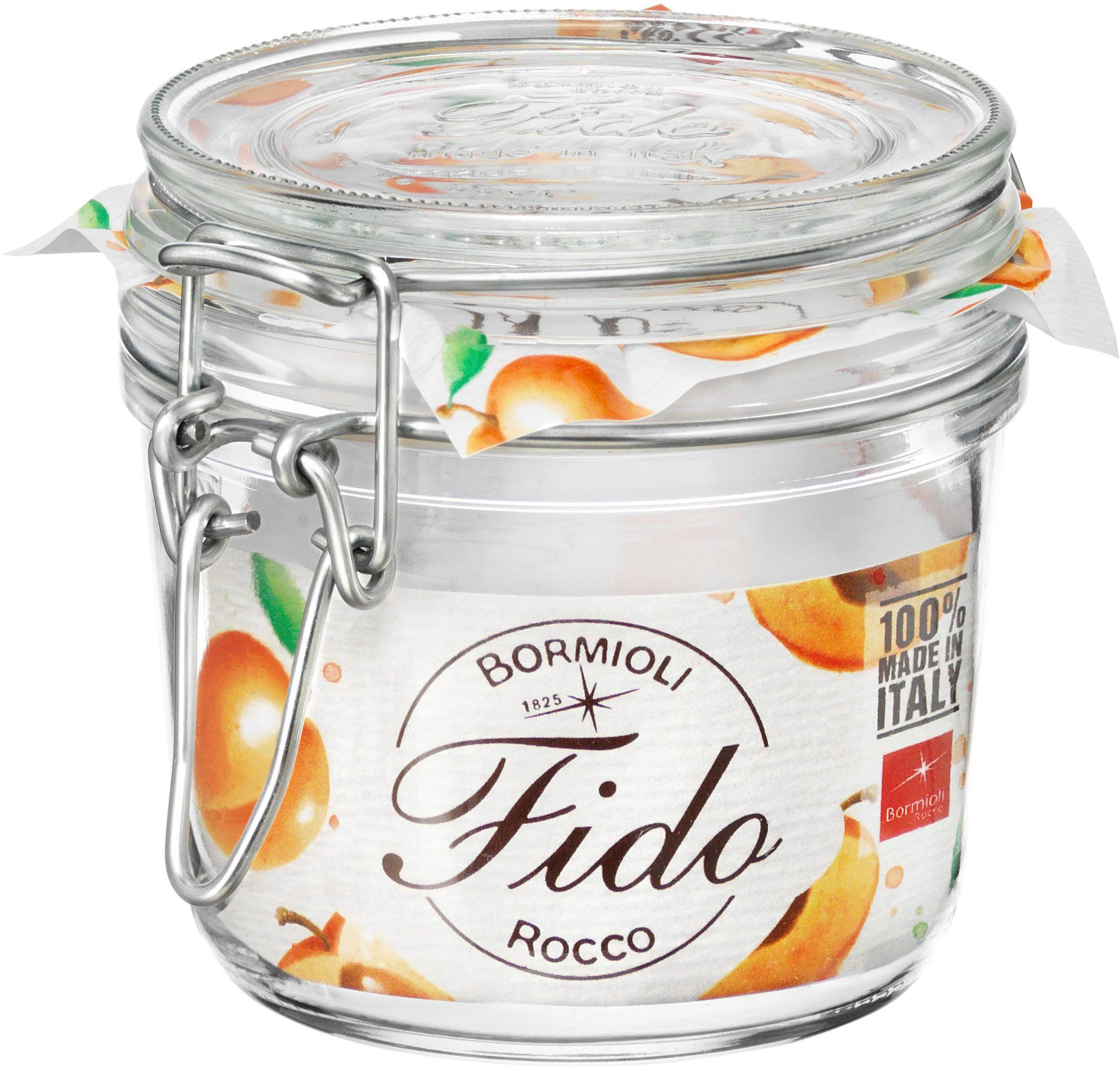 Bormioli Rocco Vorratsglas Vorratsglas "Fido" 0,35l, Glas, (Set, 6-tlg., 6 Stück, 0,35l Fassungsvermögen), gefriergeeignet, luftdicht verschließbar