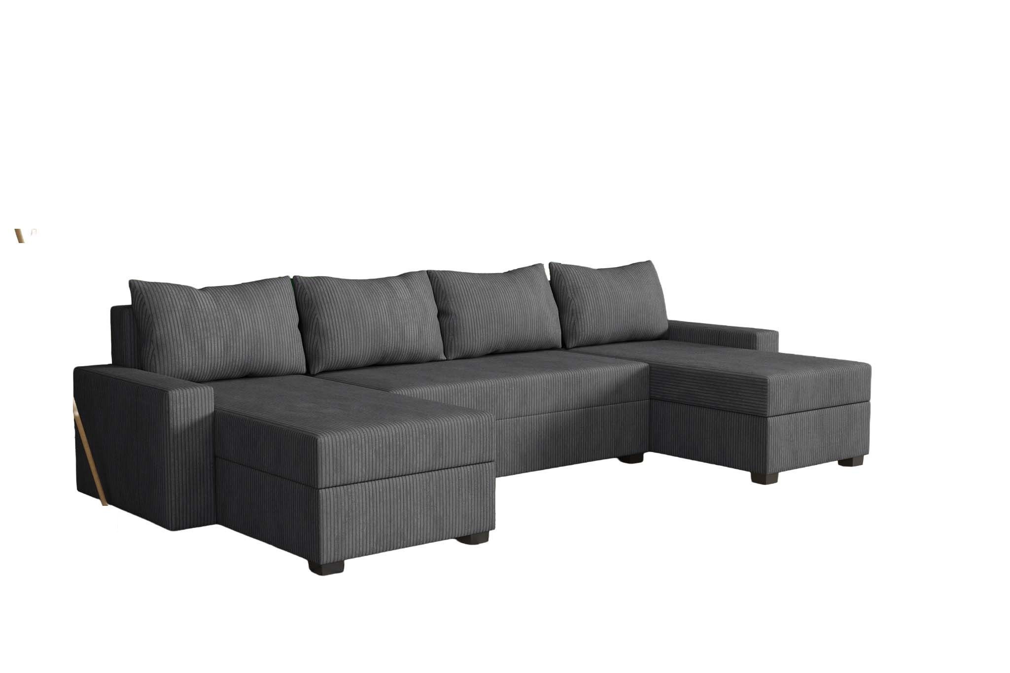 Fun Möbel Wohnlandschaft Sofa AGNETA Velourstoff Lincoln mit Schlaffunktion, inkl. Bettkasten und 4 Rückenkissen, Rundumbezug