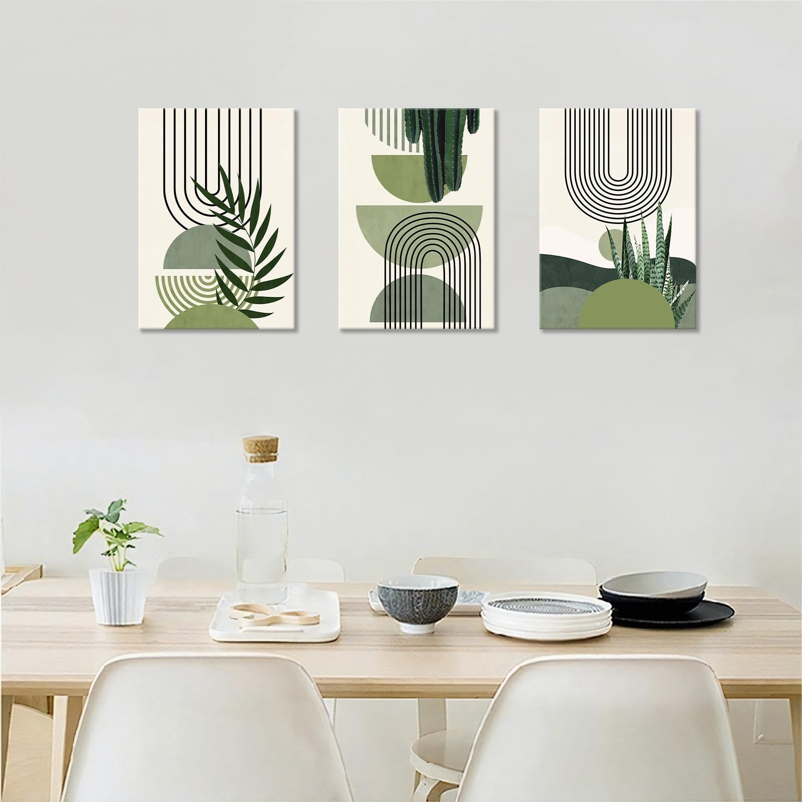 Zyronn Leinwandbild 3Pcs Boho Blätter Leinwandbilder Bilder Set Ohne Rahmen Aesthetic, (3 St), Grüne Pflanze Bilder Moderne Wandbilder Schlafzimmer Bild – Bild 4 von 5
