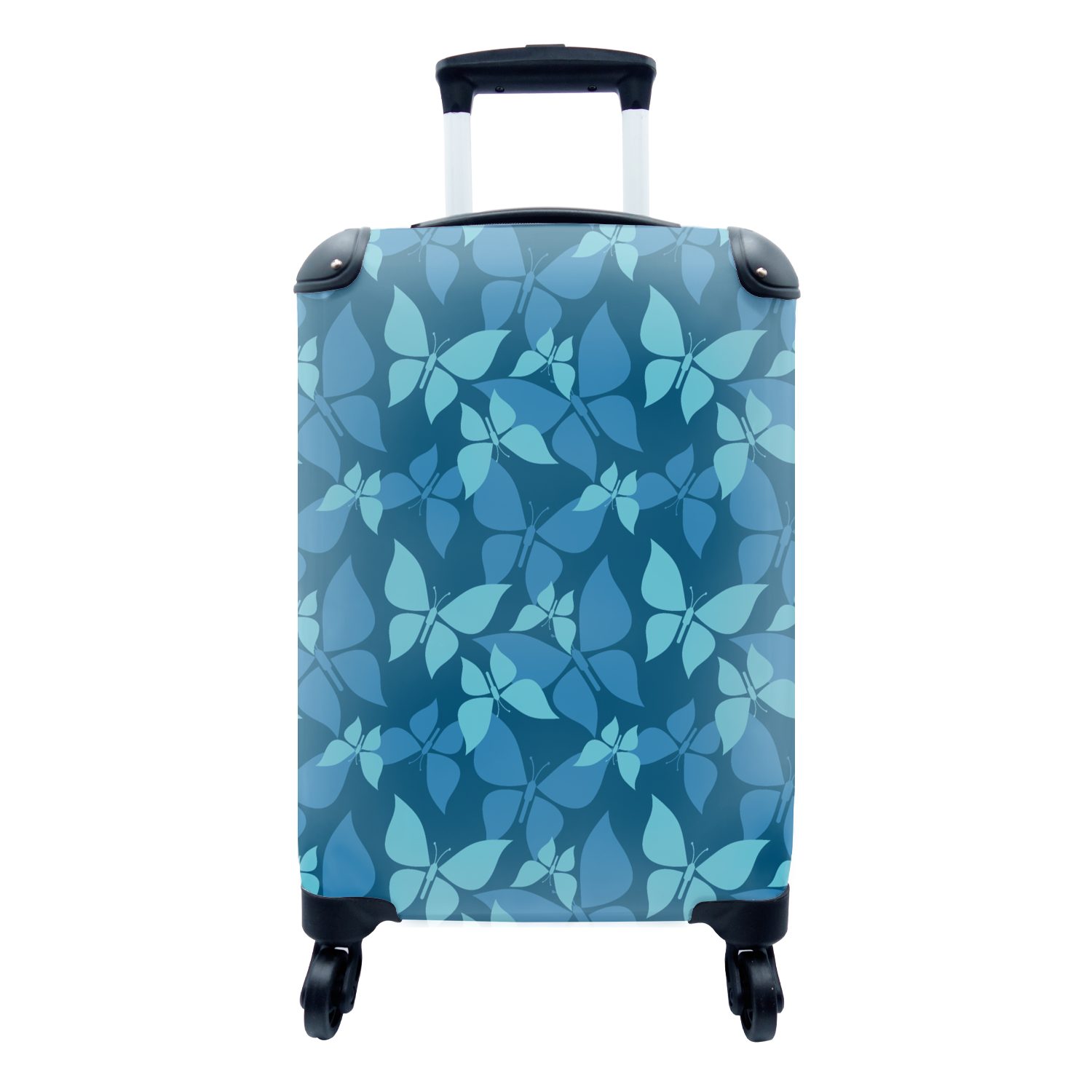 MuchoWow Handgepäckkoffer Schmetterlinge - Muster - Blau, 4 Rollen, Reisetasche mit rollen, Handgepäck für Ferien, Trolley, Reisekoffer