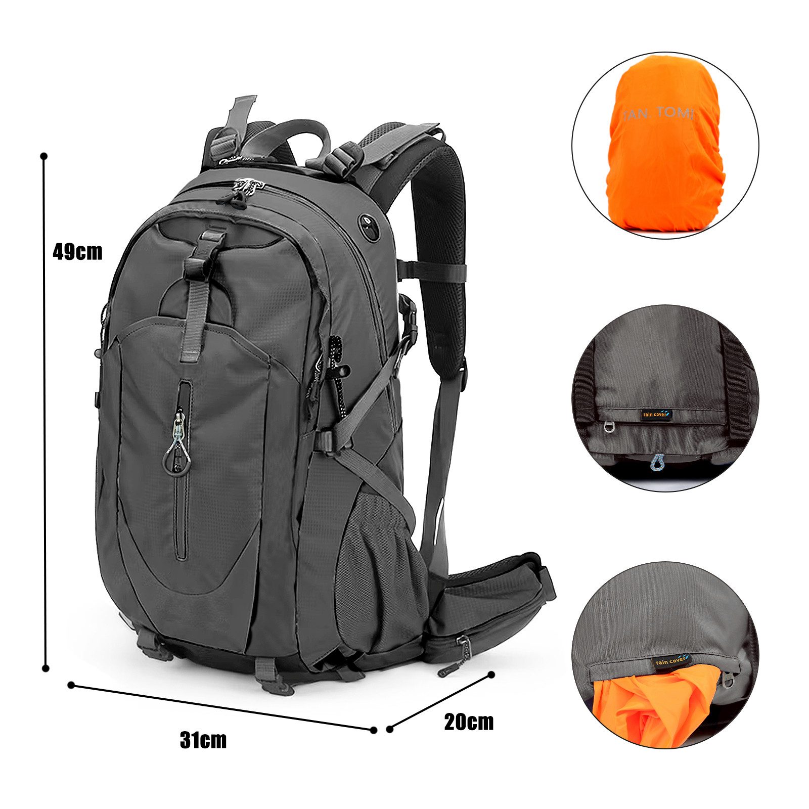 TAN.TOMI Wanderrucksack 40L Großer Wanderrucksack mit Rückenbelüftung, Wasserdicht, mit Regenschutz für Outdoor Reisen Camping Trekking