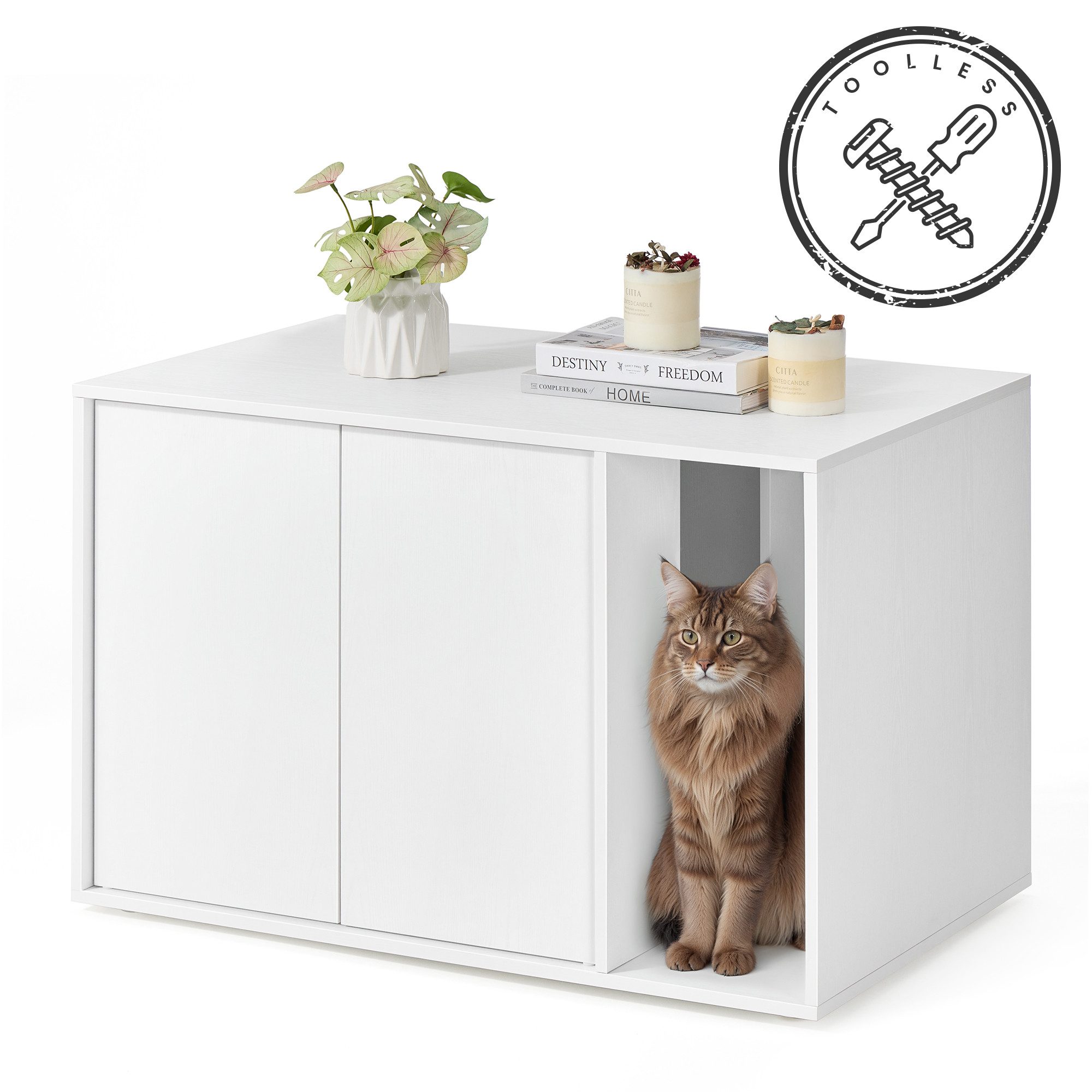 SONGMICS HOME Katzentoilette Klicksystem, Push-to-Open Türen, werkzeuglose Montage, für große Katzen