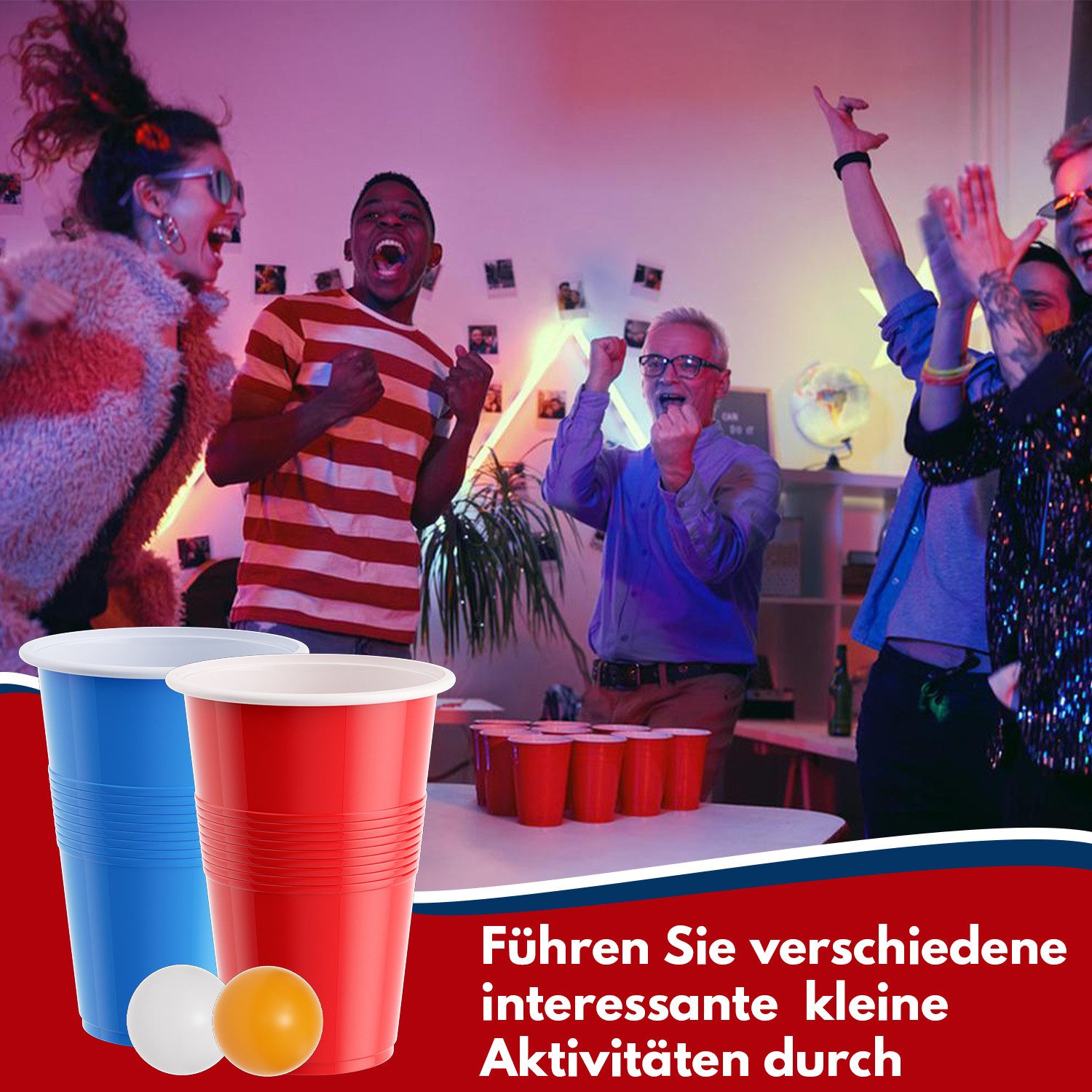 Clanmacy Becher Bierpong becher set 110 teilig (100 Becher, 10 Bälle) Kunststoff