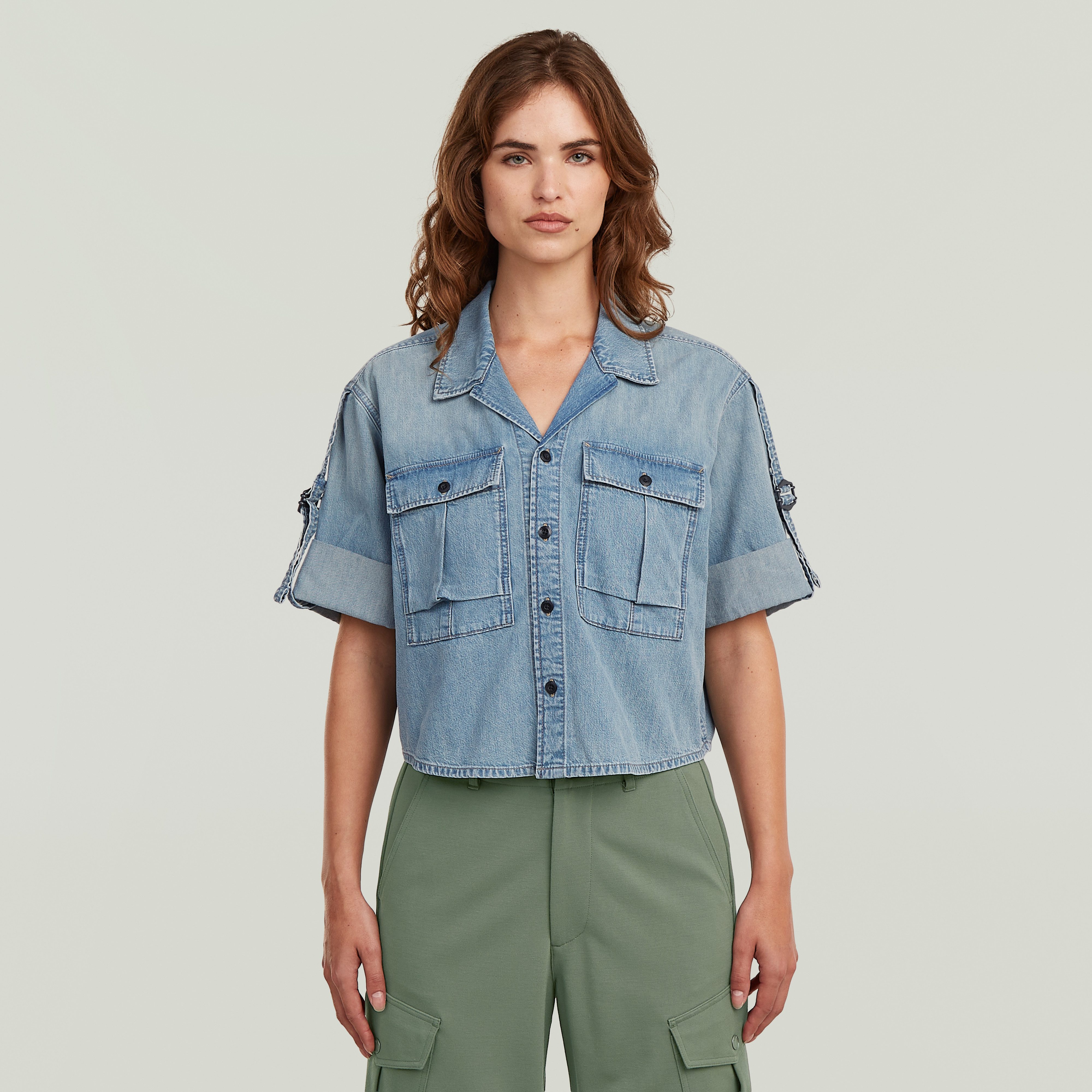 G-STAR Hemdbluse Boxy Relaxed Shirt ss wmn mit gekrempelten Ärmeln, Reverskragen