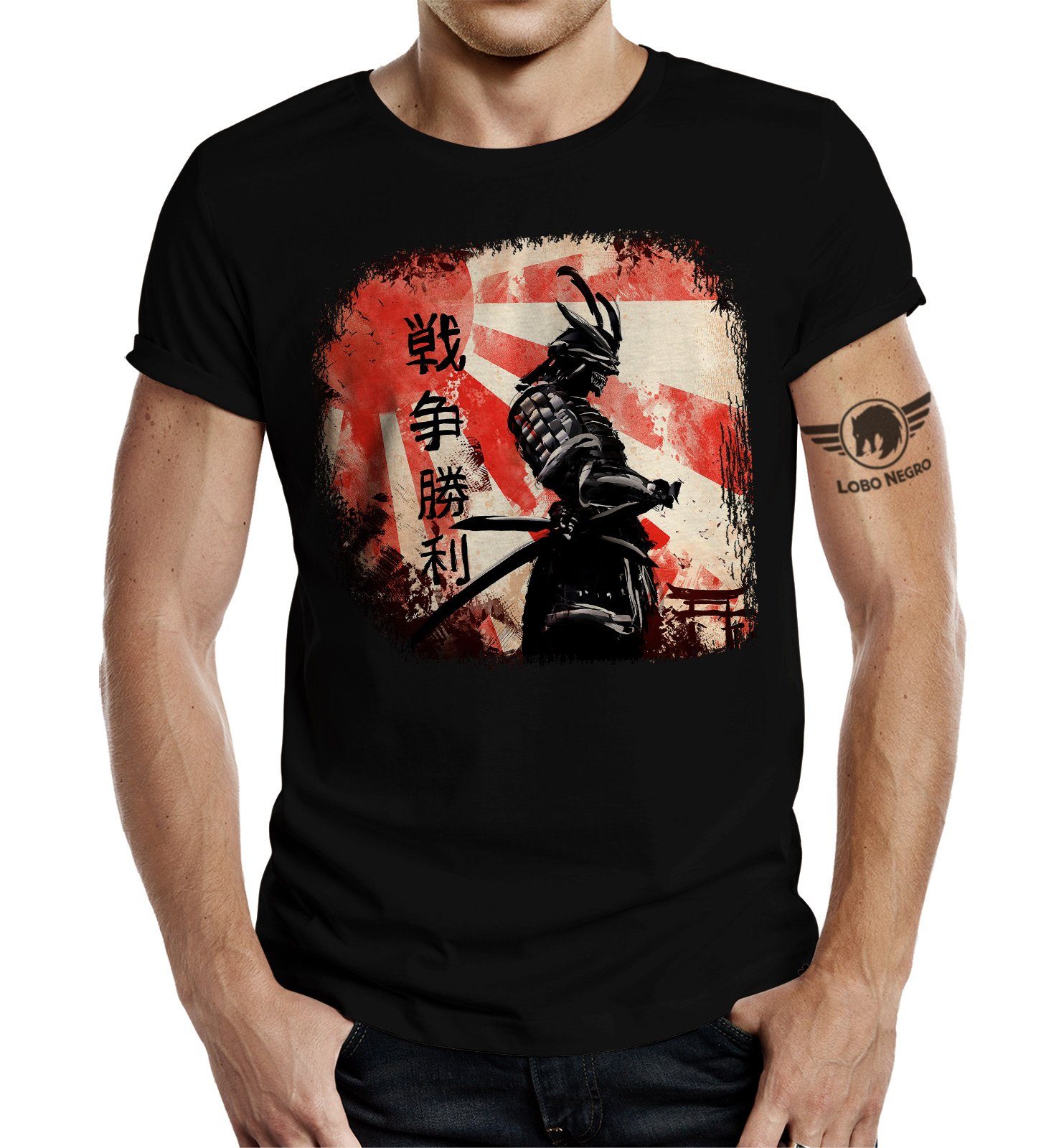 LOBO NEGRO® T-Shirt für Japan Samurai - Kampfsport li Fans Samurai Tokio