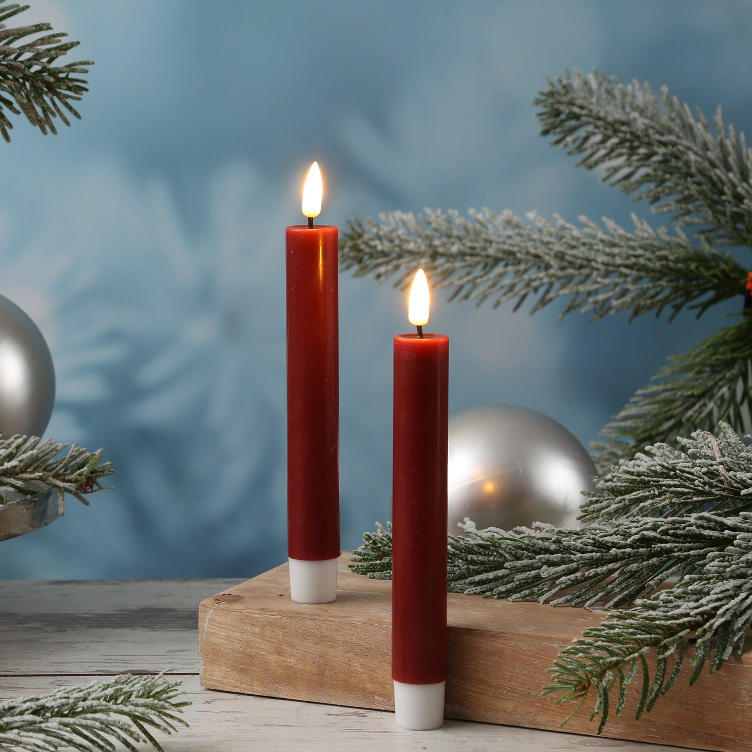 Deluxe Homeart LED-Kerze LED Stabkerzen Mia Tafelkerzen flackernd H: 15cm bordeauxrot 2Stk (2-tlg)