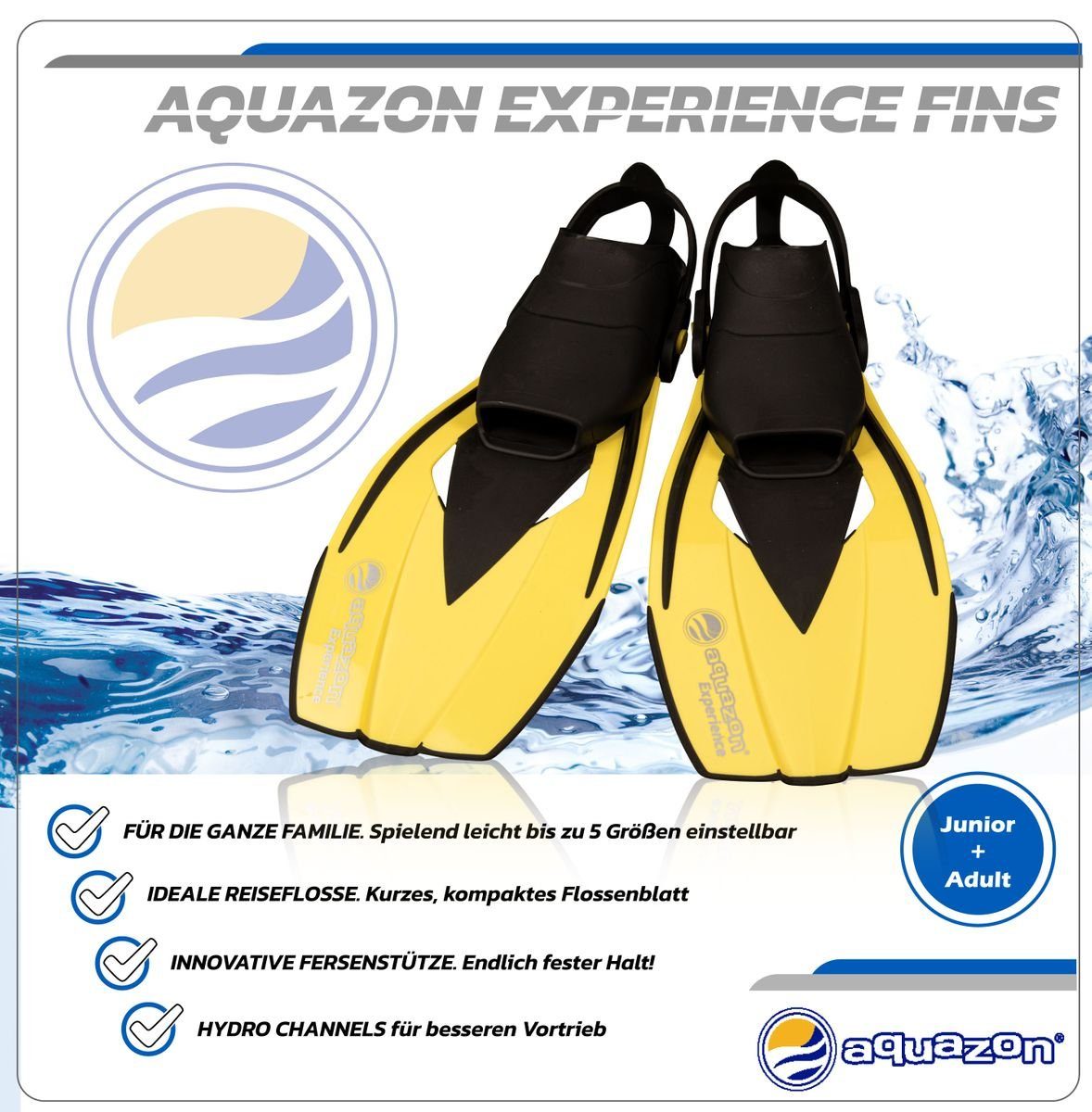 Flosse yellow Schwimmflossen AQUAZON Familien EXPERIENCE Taucherflossen, verstellbare
