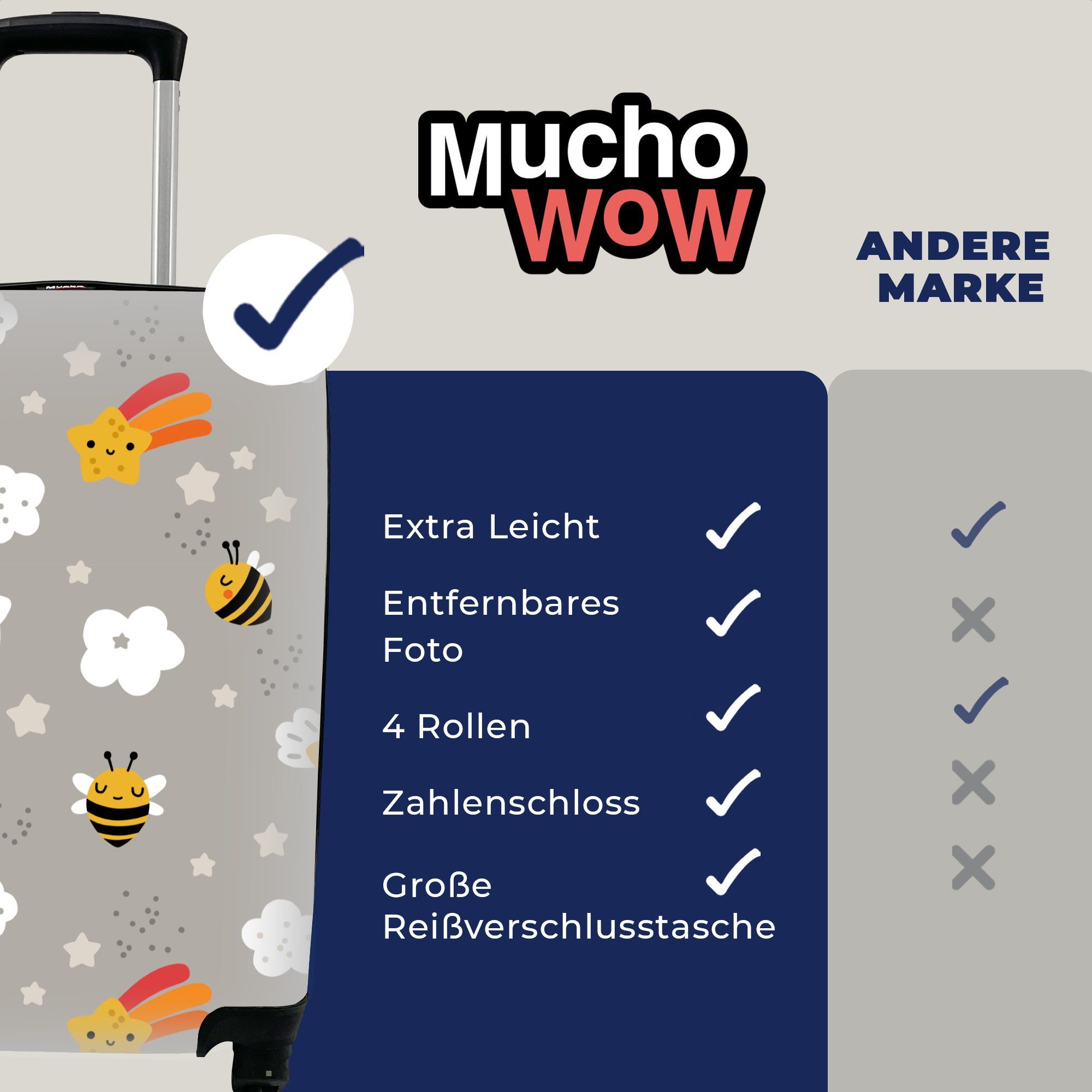 Rollen, Handgepäck Reisekoffer Regenbogen Ferien, - MuchoWow Handgepäckkoffer 4 rollen, - Muster Reisetasche für mit Trolley, Biene,