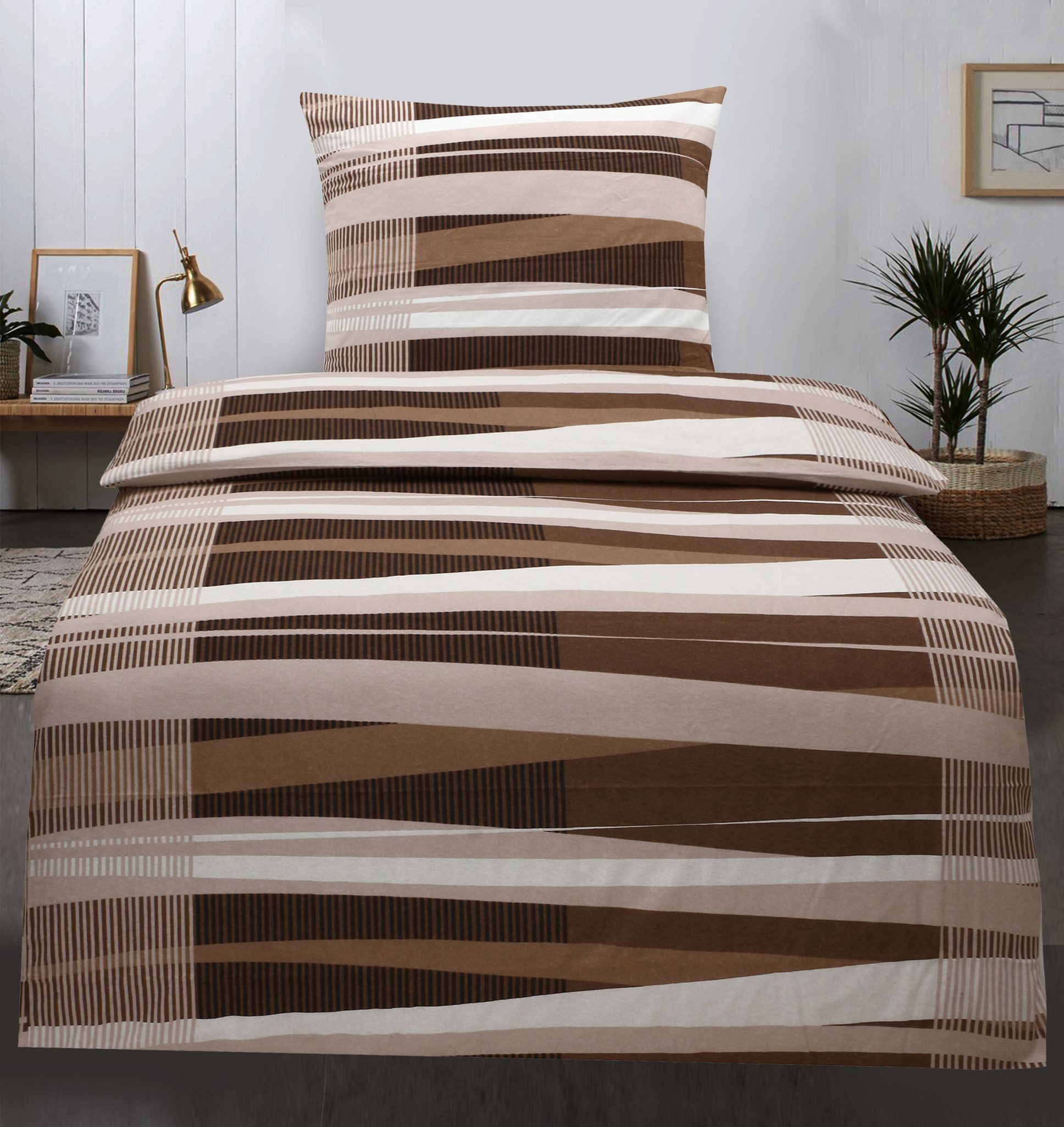 JACK Bettwäsche 135x200cm Streifenwelt Braun Creme, günstig online kaufen