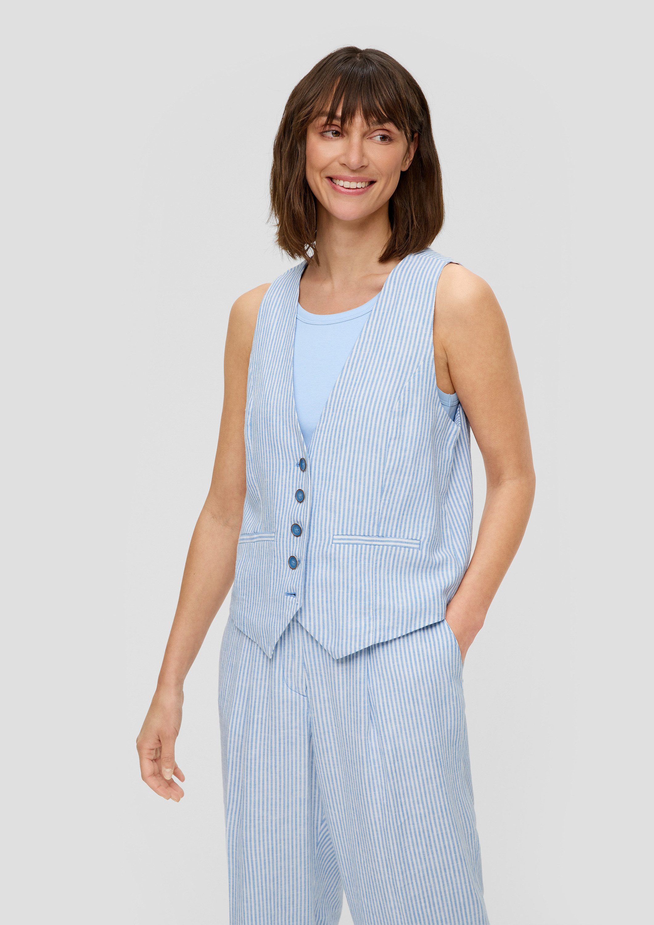 s.Oliver Funktionsweste Indoor-Weste Antaillierte Weste aus Leinenmix mit Baumwollfutter