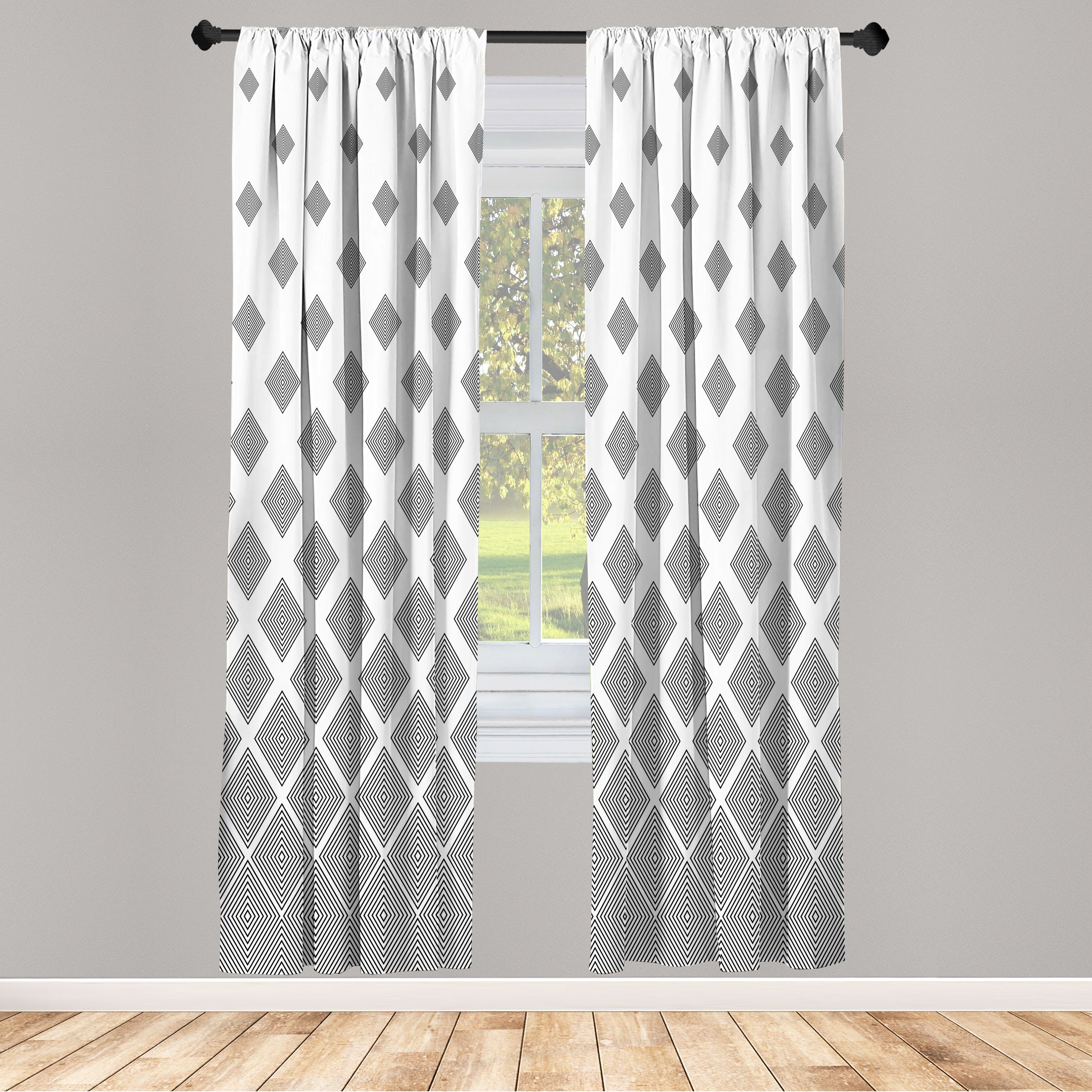 Gardine Vorhang für Wohnzimmer Schlafzimmer Dekor, Abakuhaus, Microfaser, Geometrisch Schwarz-weiße Quadrate