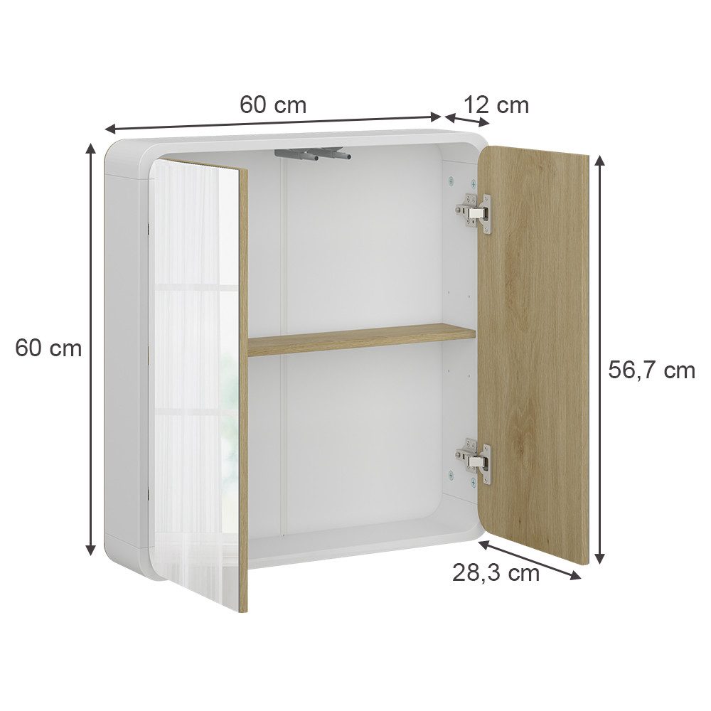 Vicco Badezimmerspiegelschrank Arla, Weiß/Eiche, 60 x günstig online kaufen