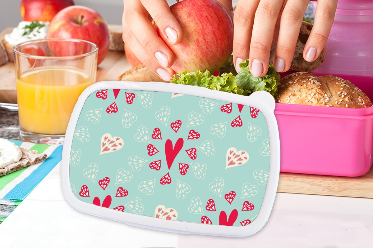 MuchoWow Lunchbox Herzen - Muster Mädchen, für Kinder, Brotdose Erwachsene, Snackbox, Kunststoff rosa (2-tlg), Brotbox Kunststoff, Pastell, 