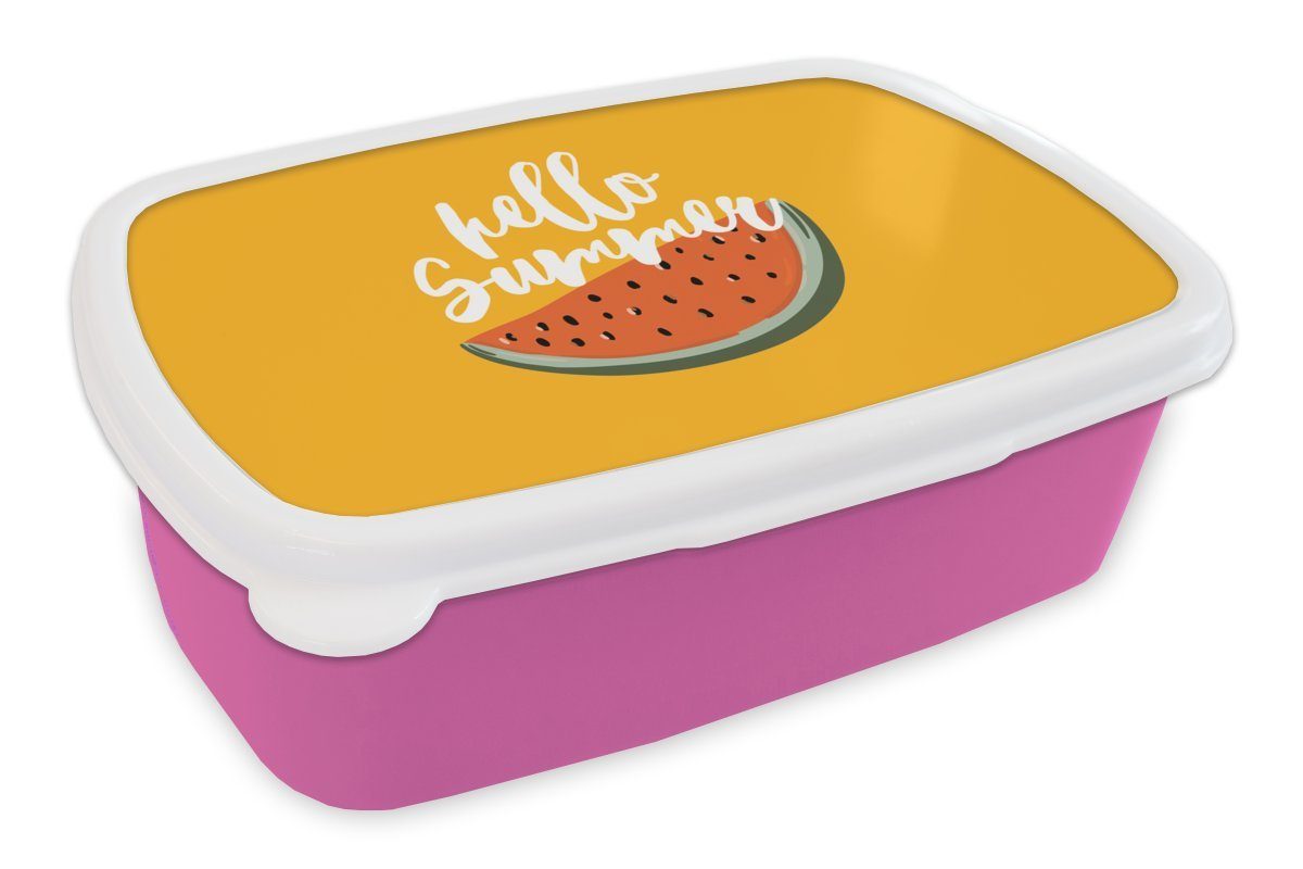 MuchoWow Lunchbox Sommer - Wassermelone - Orange, Kunststoff, (2-tlg), Brotbox für Erwachsene, Brotdose Kinder, Snackbox, Mädchen, Kunststoff rosa