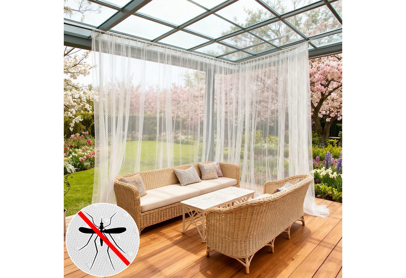 Sunicol Outdoorvorhang Transparent Terrasse Gardine Moskitonetz für Pergola & Pavillon (1 St), Moskitonetz Vorhang für Veranda und Garten