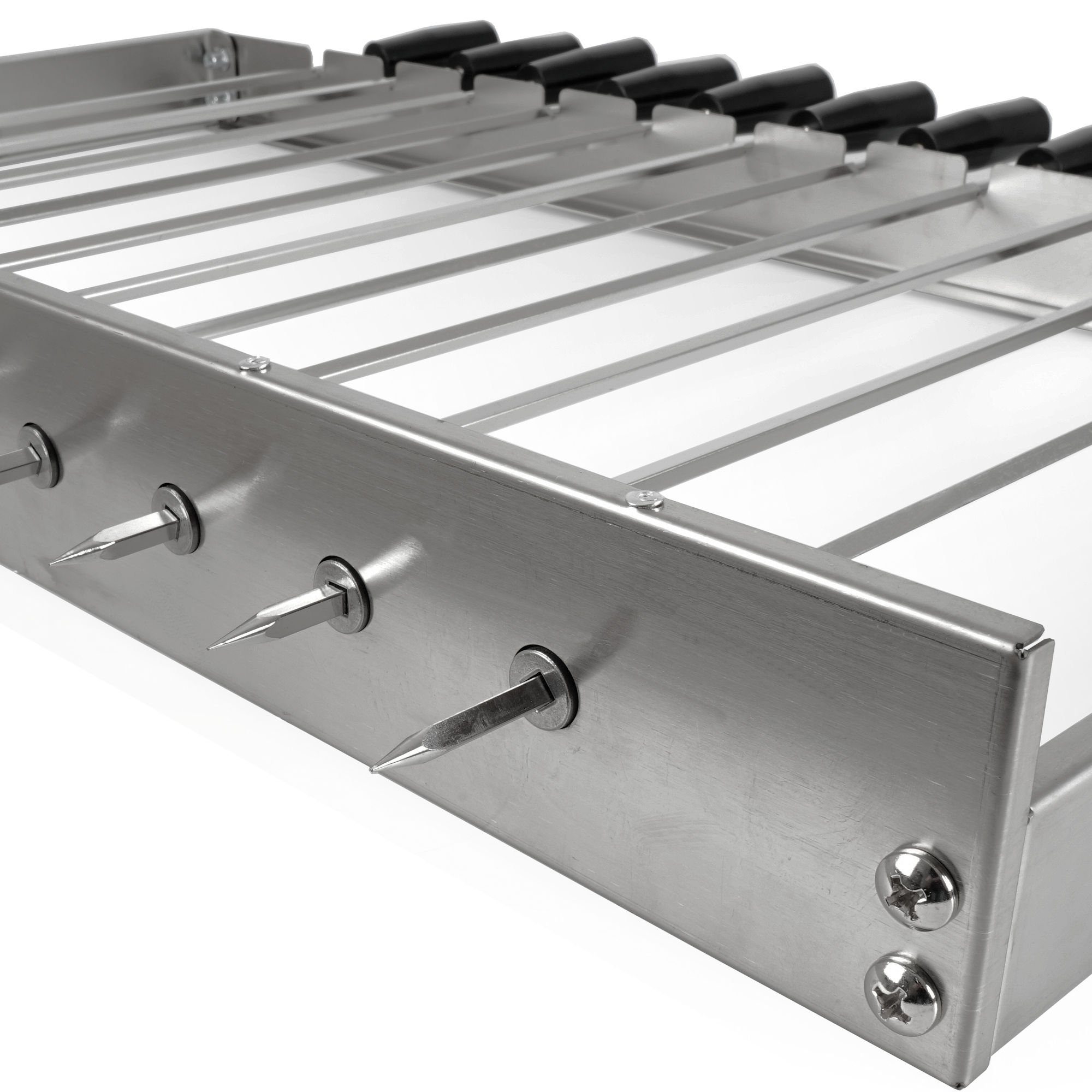 BBQ-Toro Drehspieß Edelstahl Grillaufsatz 11 Spieße 70 x 26-40 cm, Motor hinten