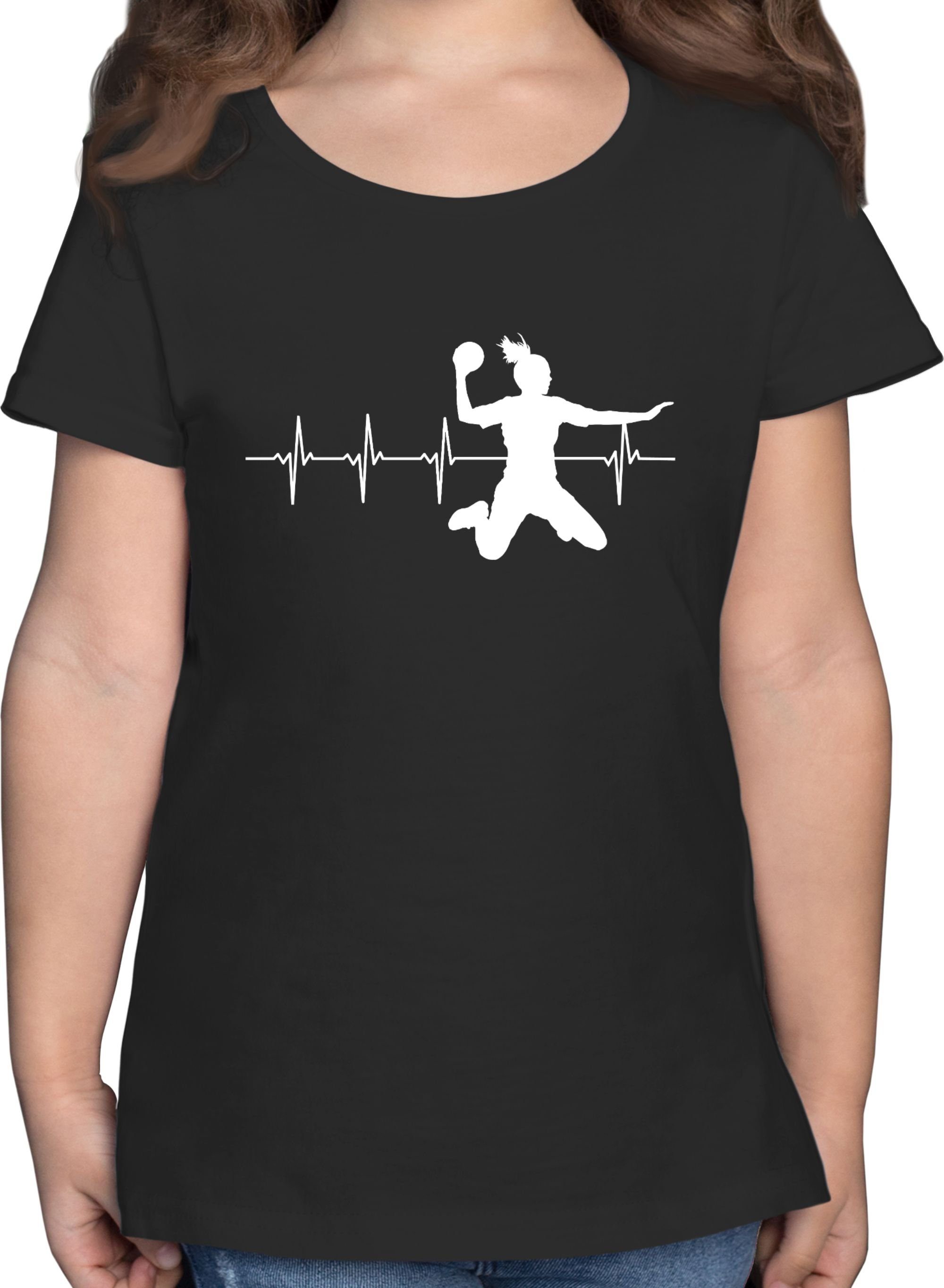 für Kinder Herzschlag 2 T-Shirt Sport Handball Damen Kleidung Shirtracer Schwarz