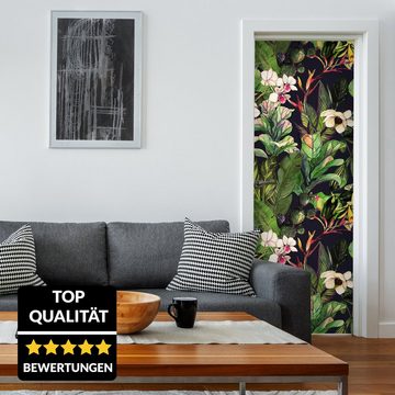 wandmotiv24 Türtapete Pflanzen Gemälde, Dschungel, Blumen, glatt, Fototapete, Wandtapete, Motivtapete, matt, selbstklebende Dekorfolie