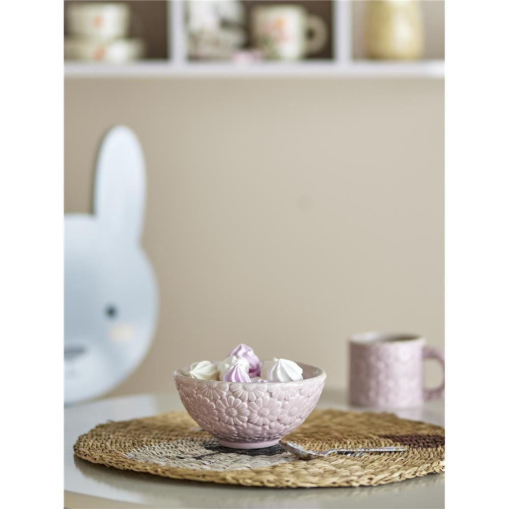 Bloomingville Schale MINI Benji Rose, Steingut, Steinzeug, Kinderschüssel, Müslischüssel, Gänseblümchen, Geprägt, Rosafarben