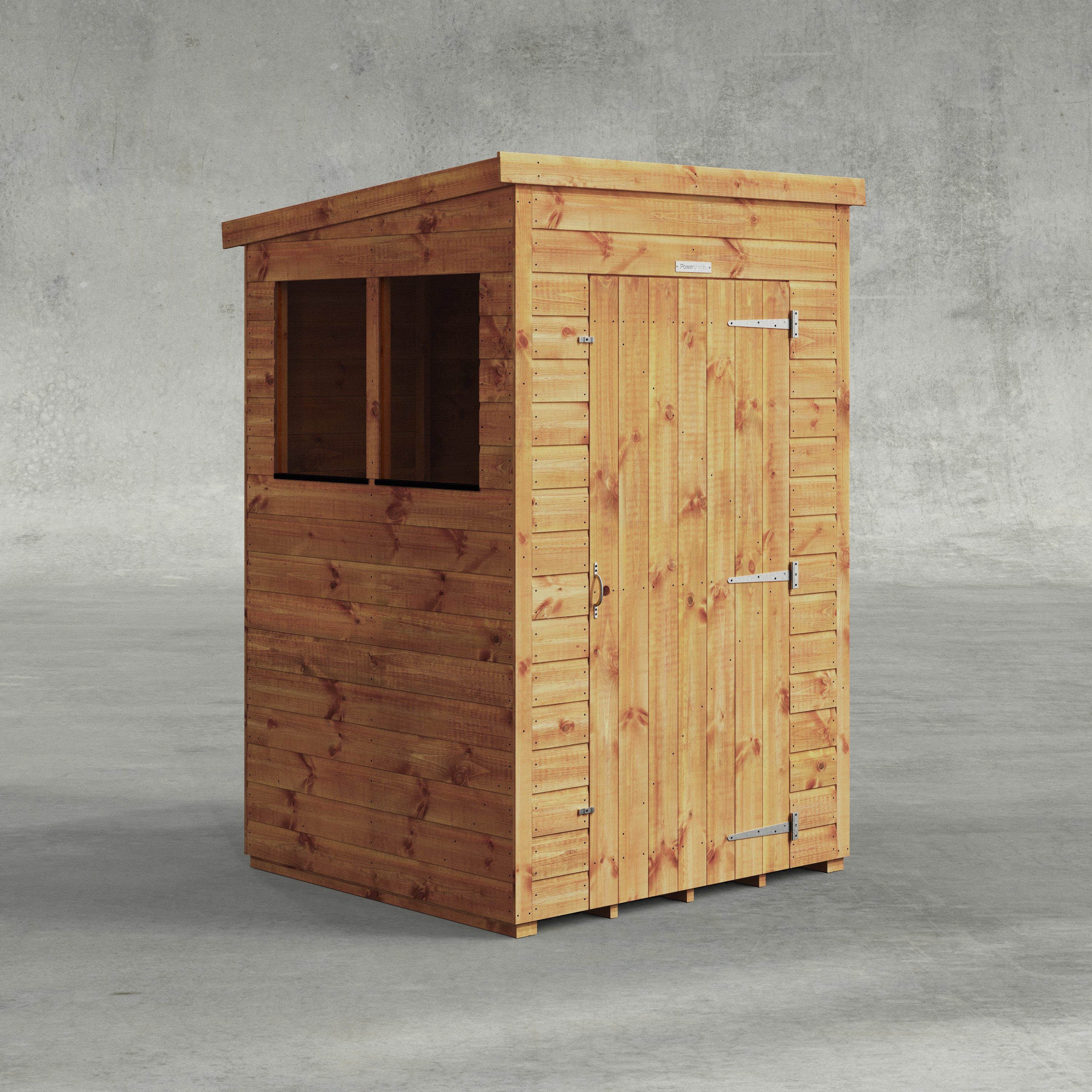 Powersheds Gartenhaus mit Pultdach aus Nut- und Feder Vollholz, BxT: 120x120 cm, (Polyester-verstärkte Dachpappe, gehärtetes Glas, hochwertiges Holz), Hochwertiges Holz