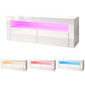 SONNI Lowboard TV Lowboard mit LED-Beleuchtung 120 x 40 x 45 Weiß Hochglanz, tv schrank in wohnzimmer, sideboards