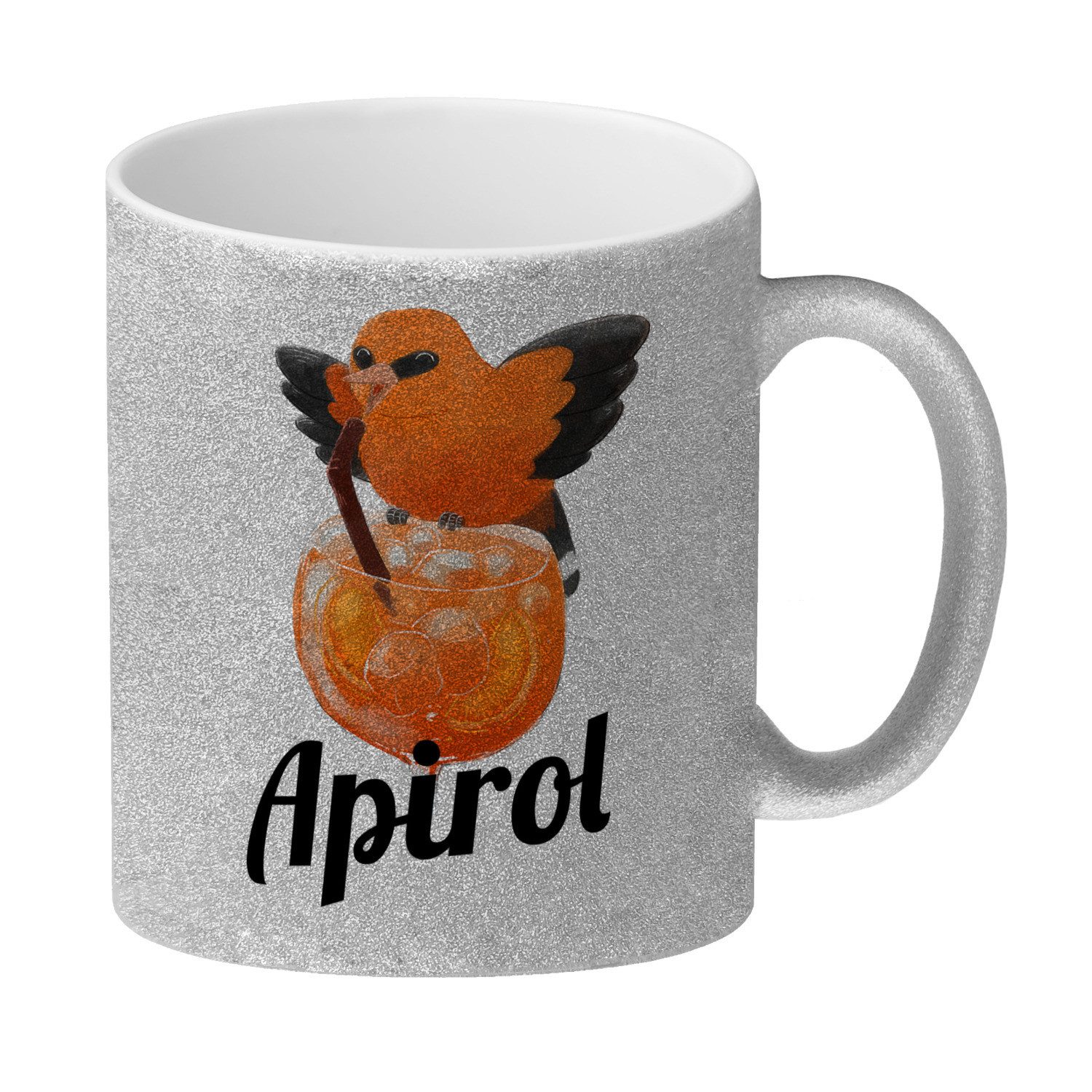 Tasse Vogel Priol Glitzer-Kaffeebecher mit Spruch Apirol