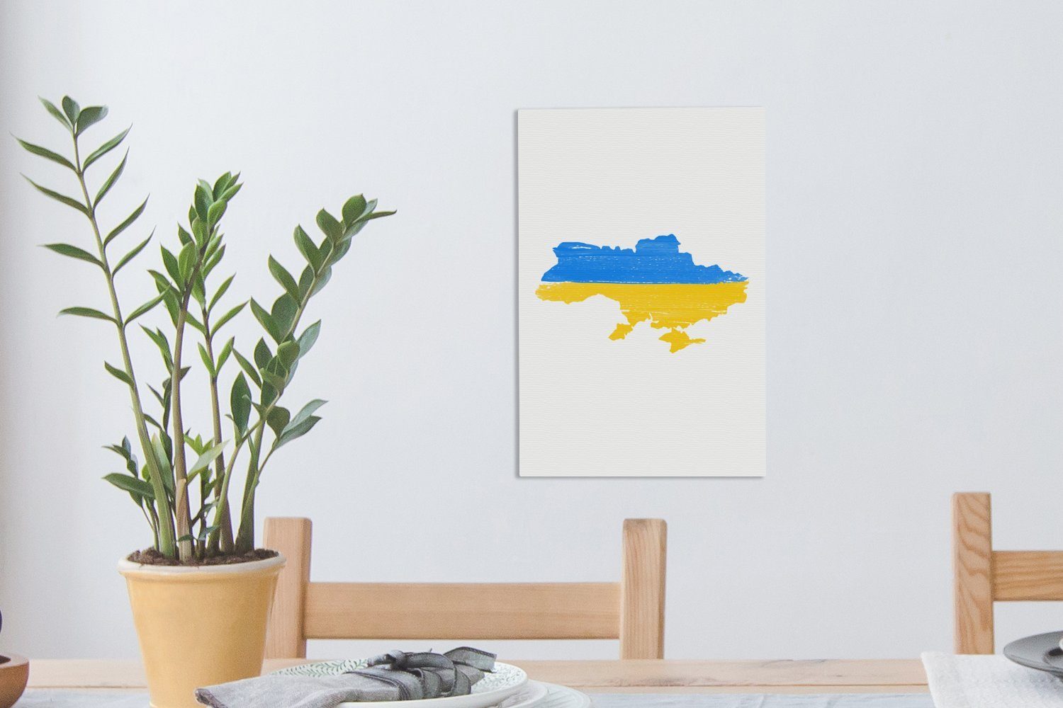 mit bespannt (1 Leinwandbild 20x30 Zackenaufhänger, St), Gemälde, OneMillionCanvasses® Ukraine, der cm Leinwandbild Flagge Karte inkl. fertig