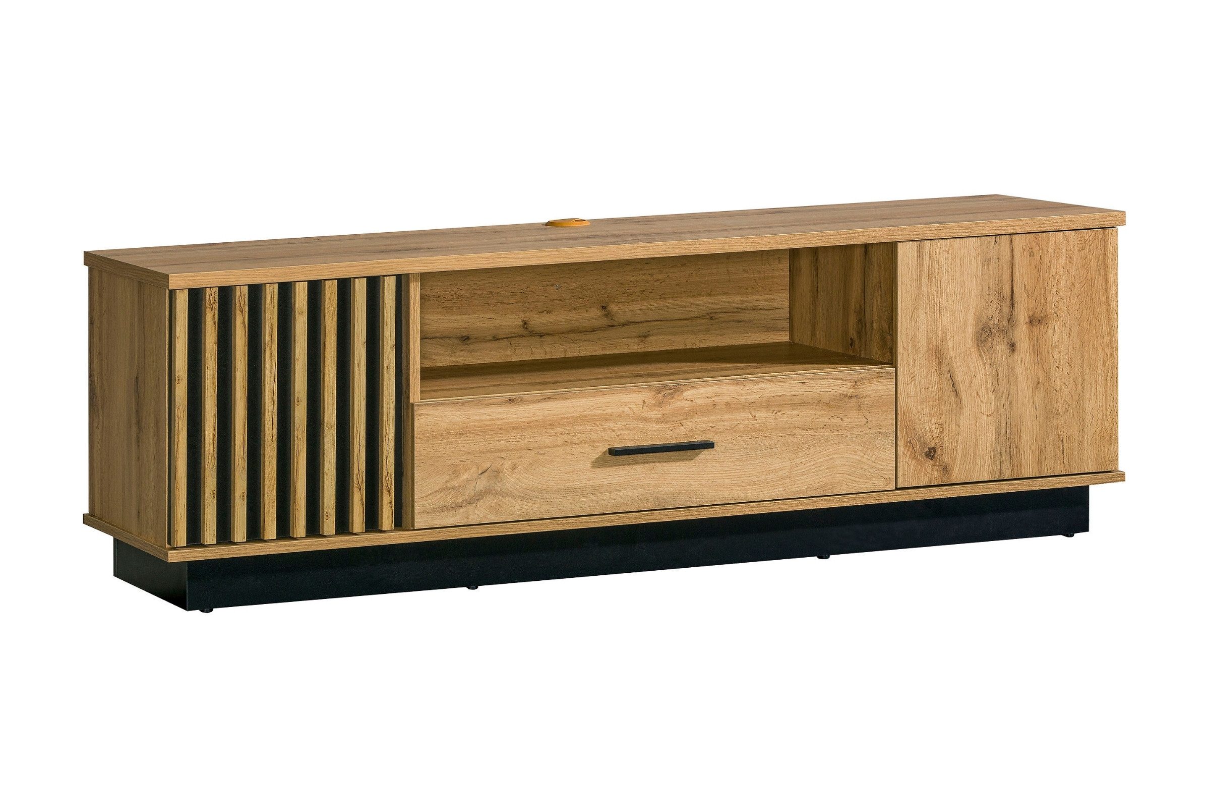 Deine Мебель 24 TV-Board LAMI 7 TV-Kommode 155 cm in Wotan Eiche & Schwarz Matt (LAMI - Kollektion, 1 St., Flexible Platzierung – für Wandmontage oder Bodenaufstellung geeignet), mit Türen, Schublade & Regalboden