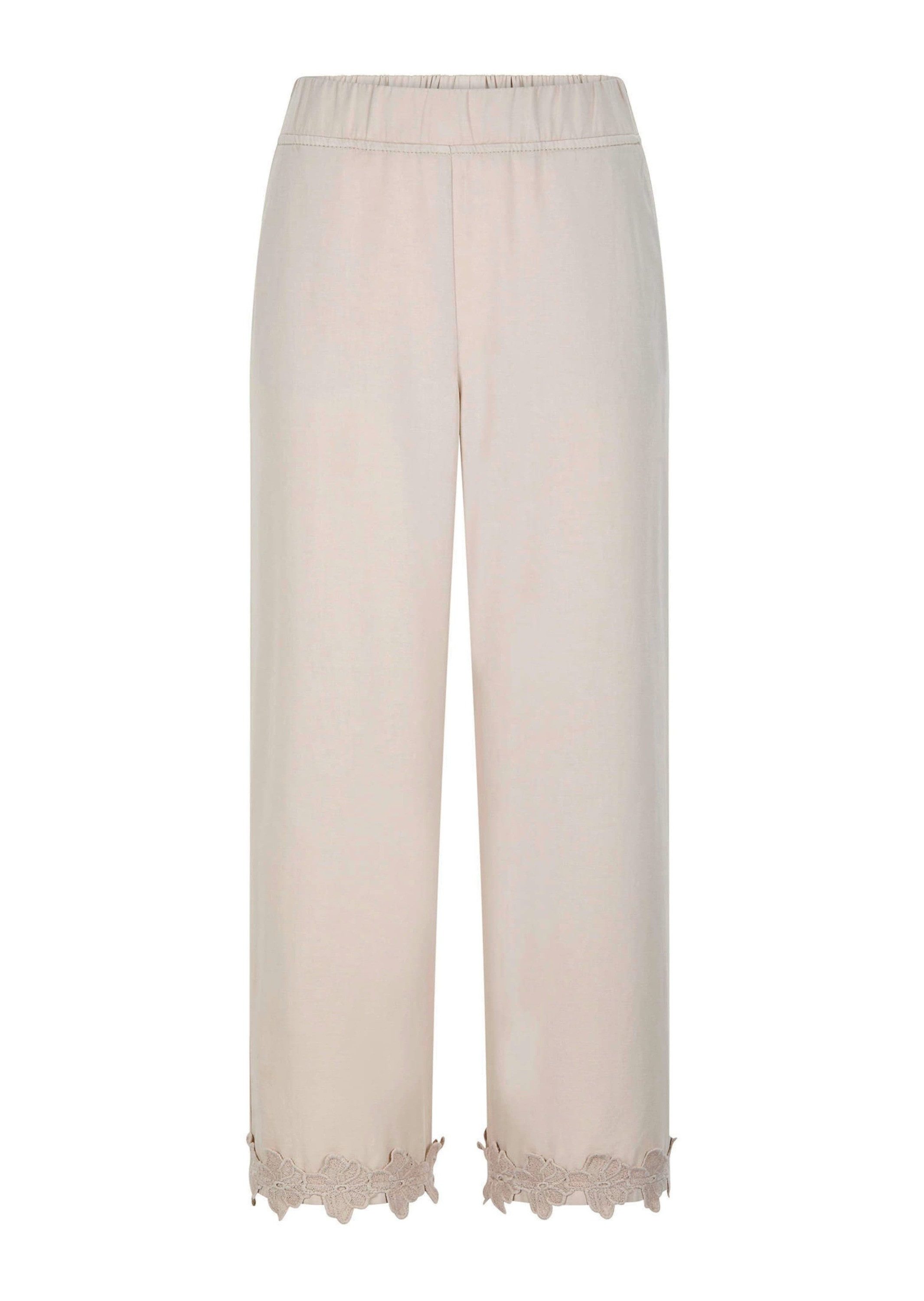 GOLDNER Stoffhose Sommerhose mit floraler Spitze Viskosehose mit Rundum-Dehnbund, Eingriffstaschen und 7/8-Länge