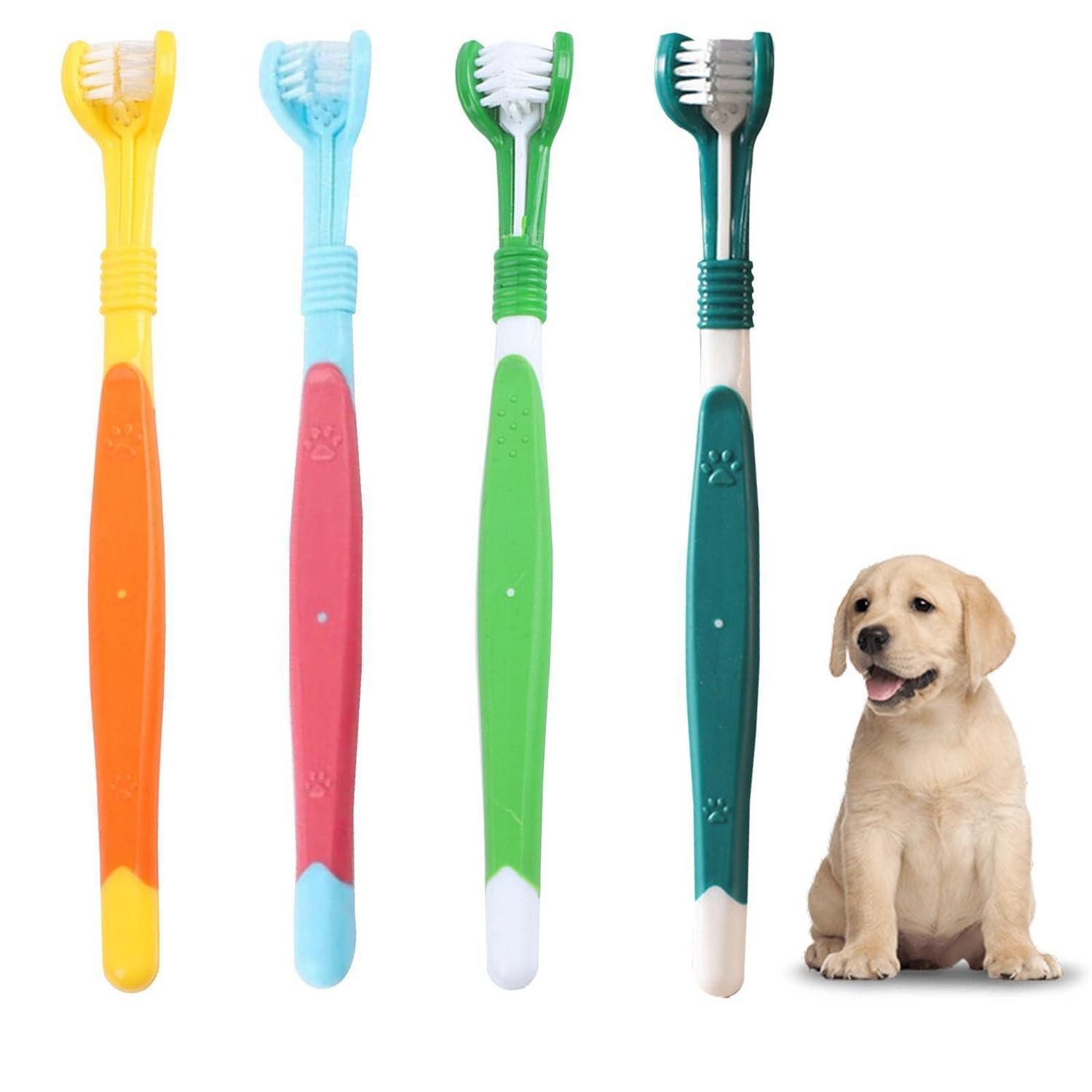 LuxusKollektion Tierzahnbürste Hundezahnbürste 4er Set Dreikopf 360 Grad