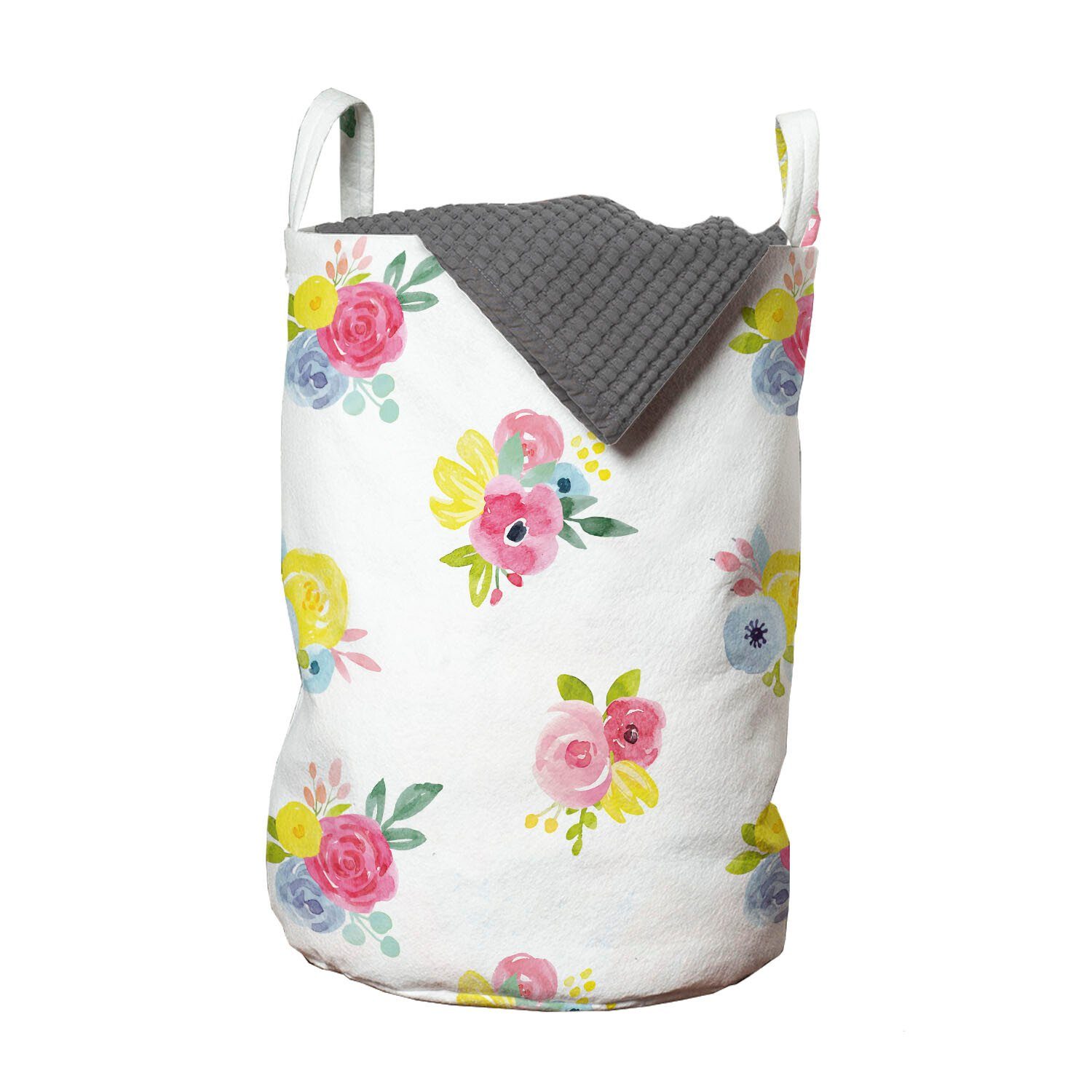 Abakuhaus Wäschesäckchen Wäschekorb mit Griffen Kordelzugverschluss für Waschsalons, Frühling Aquarell Blumen