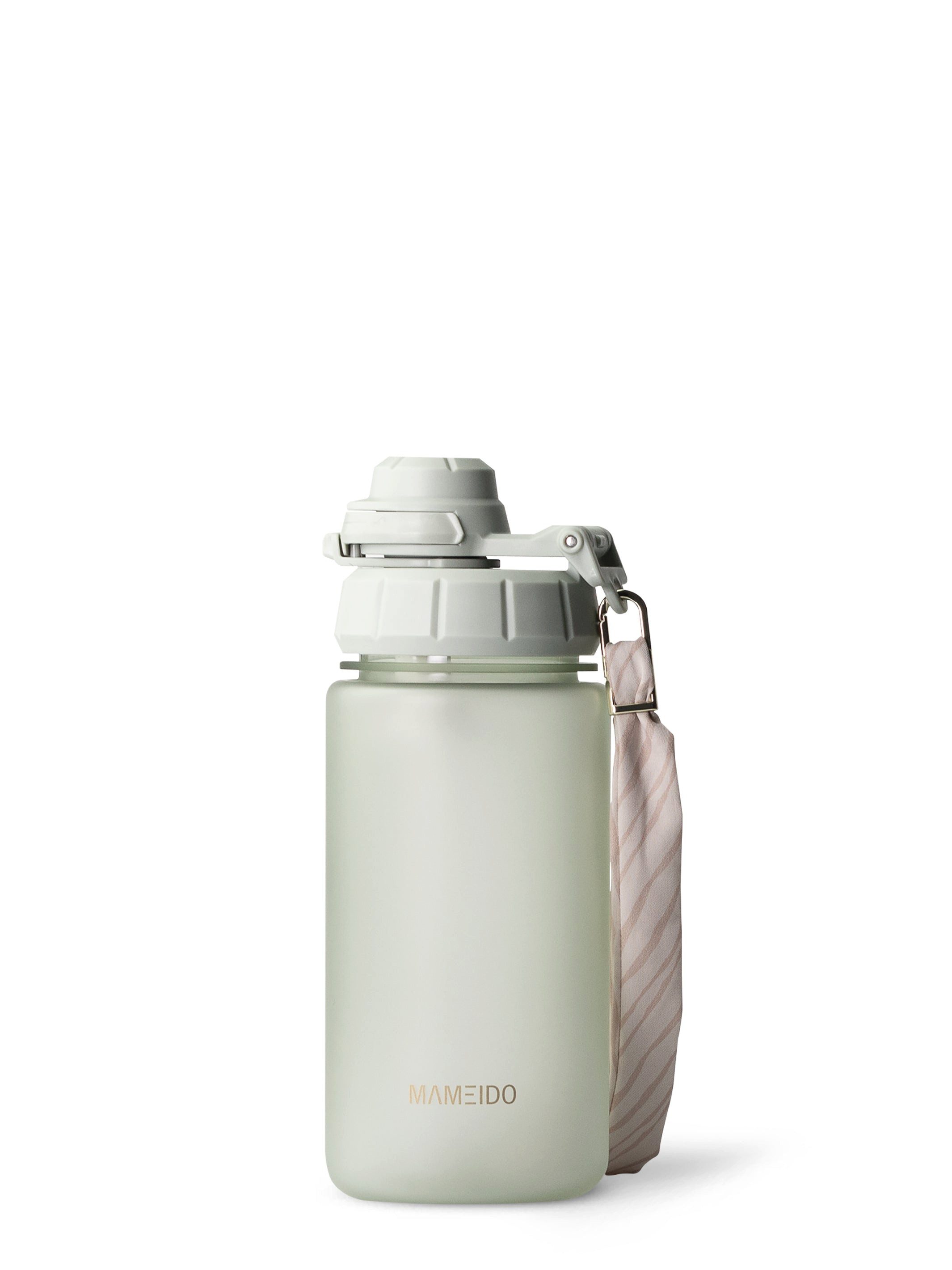 MAMEIDO Trinkflasche, mit 2-in-1 Deckel, Zeitmarkierung, Handschlaufe in 0,5l, 1l, 1,5l & 2l