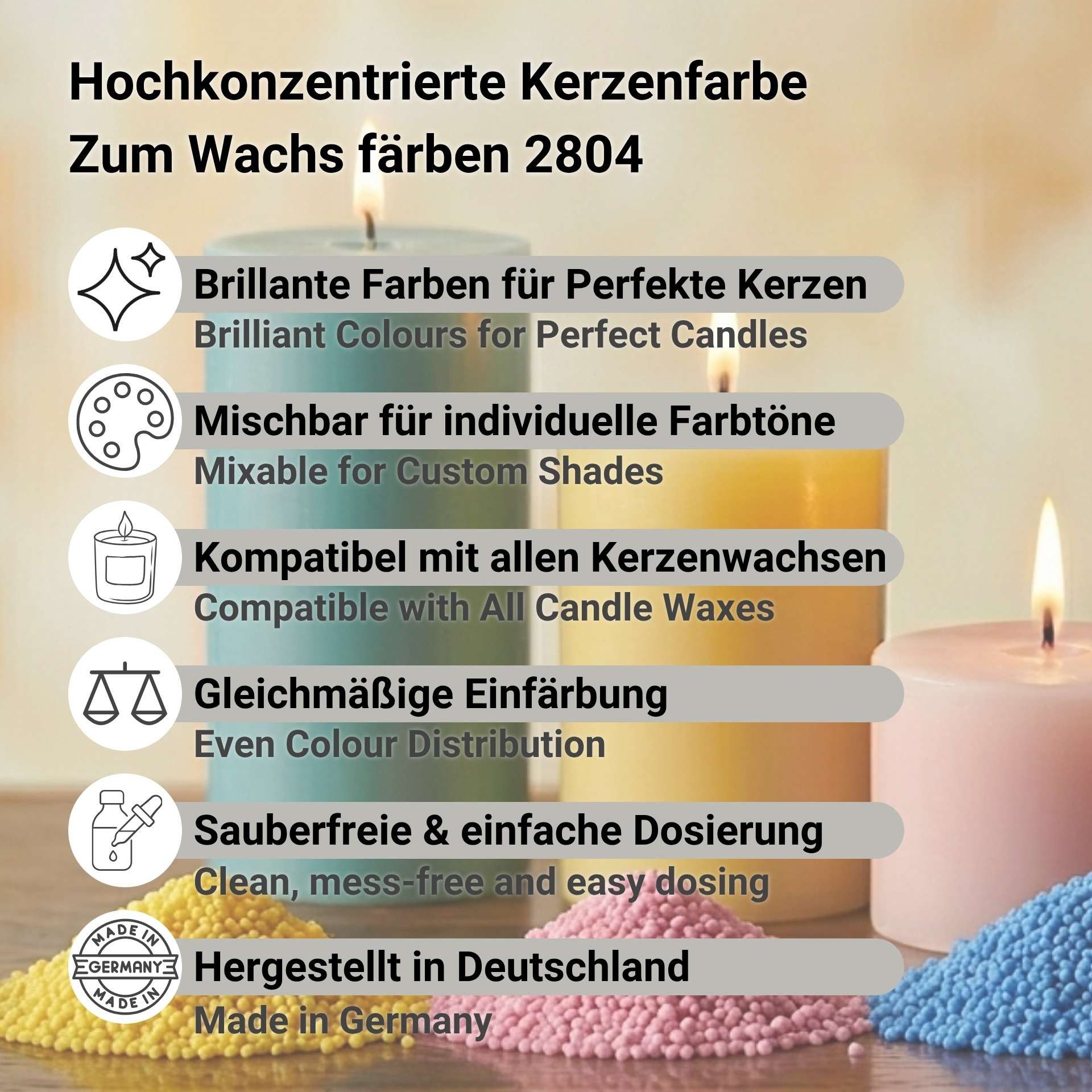 DistrEbution Kerzenmalfarbe Kerzenfarben Wachsfarbe zum Durchfärben Serie 2804, sehr ergiebig