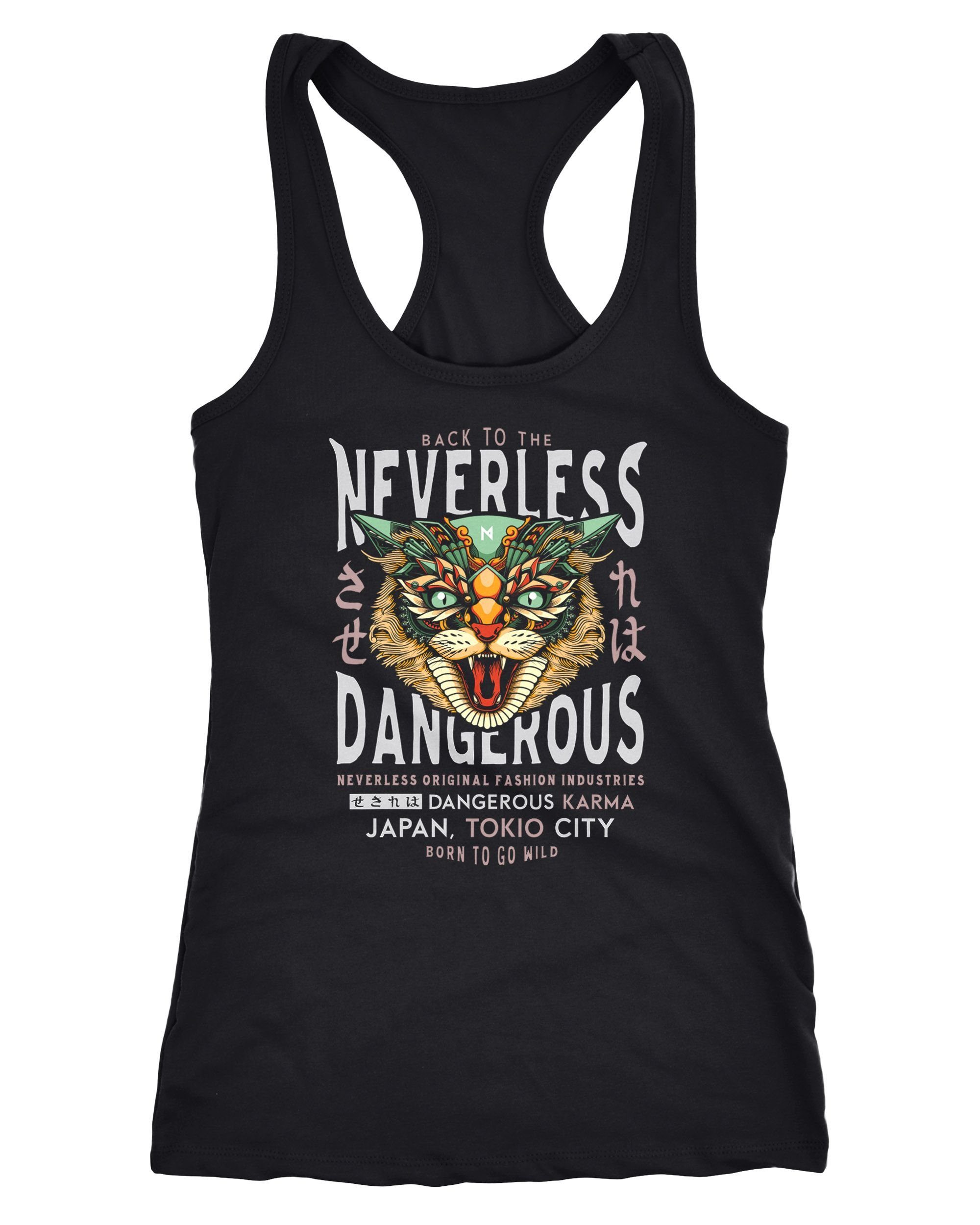 Tanktop Damen Tank-Top Design Print Katzenkopf Dangerous Cat Motiv Japan