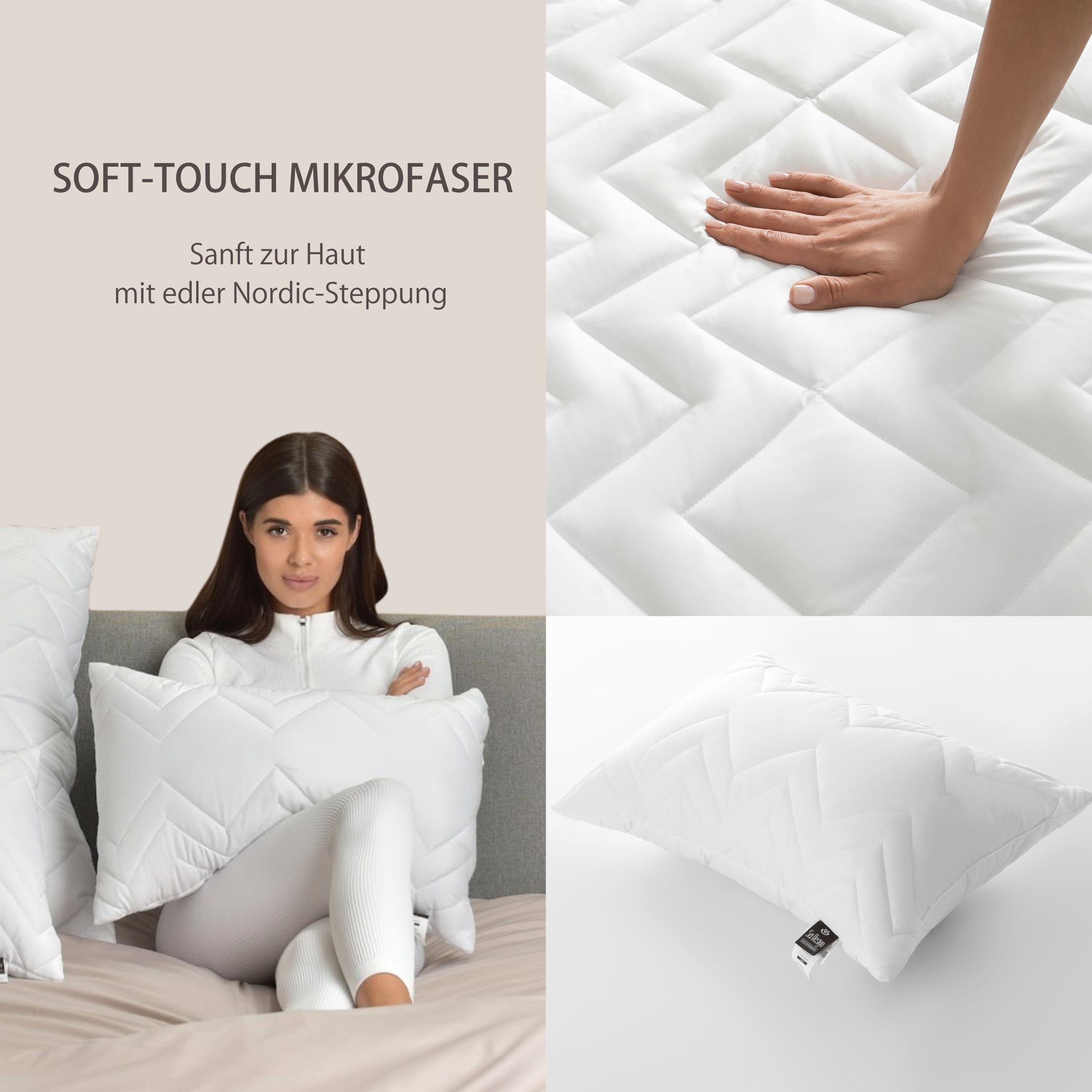 SEI Design Kopfkissen Schlafkissen gesteppt mit Reißverschluss Nackenkissen waschbar 95°, Füllung: Faserbällchen, Bezug: Mikrofaser gesteppt, Seitenschläfer, Rückenschläfer, Bauchschläfer, Kissen, Steppkissen, gesteppt mit Reißverschluss 95°C waschbar